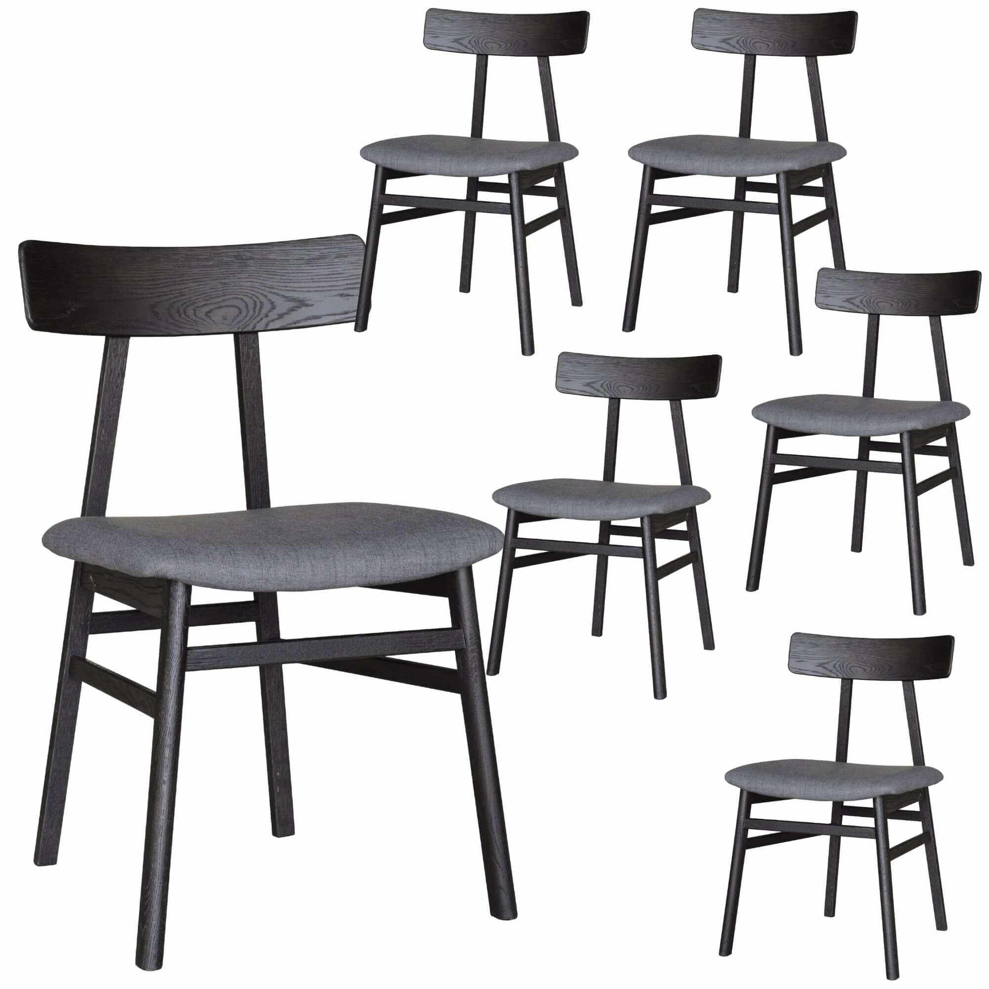 Claire Solid Oak Black Upholstered Dining Chairs Set of 6