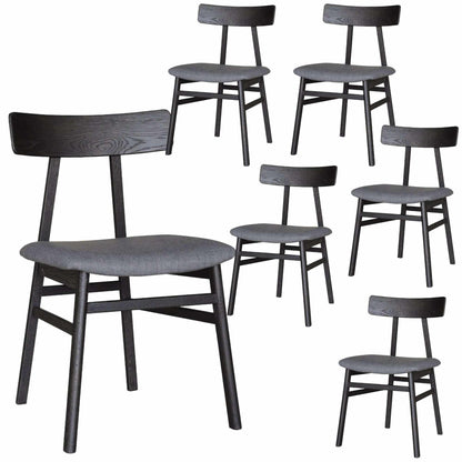 Claire Dining Chairs Set of 6 Solid Oak Upholstered Fabric Seat - Blac