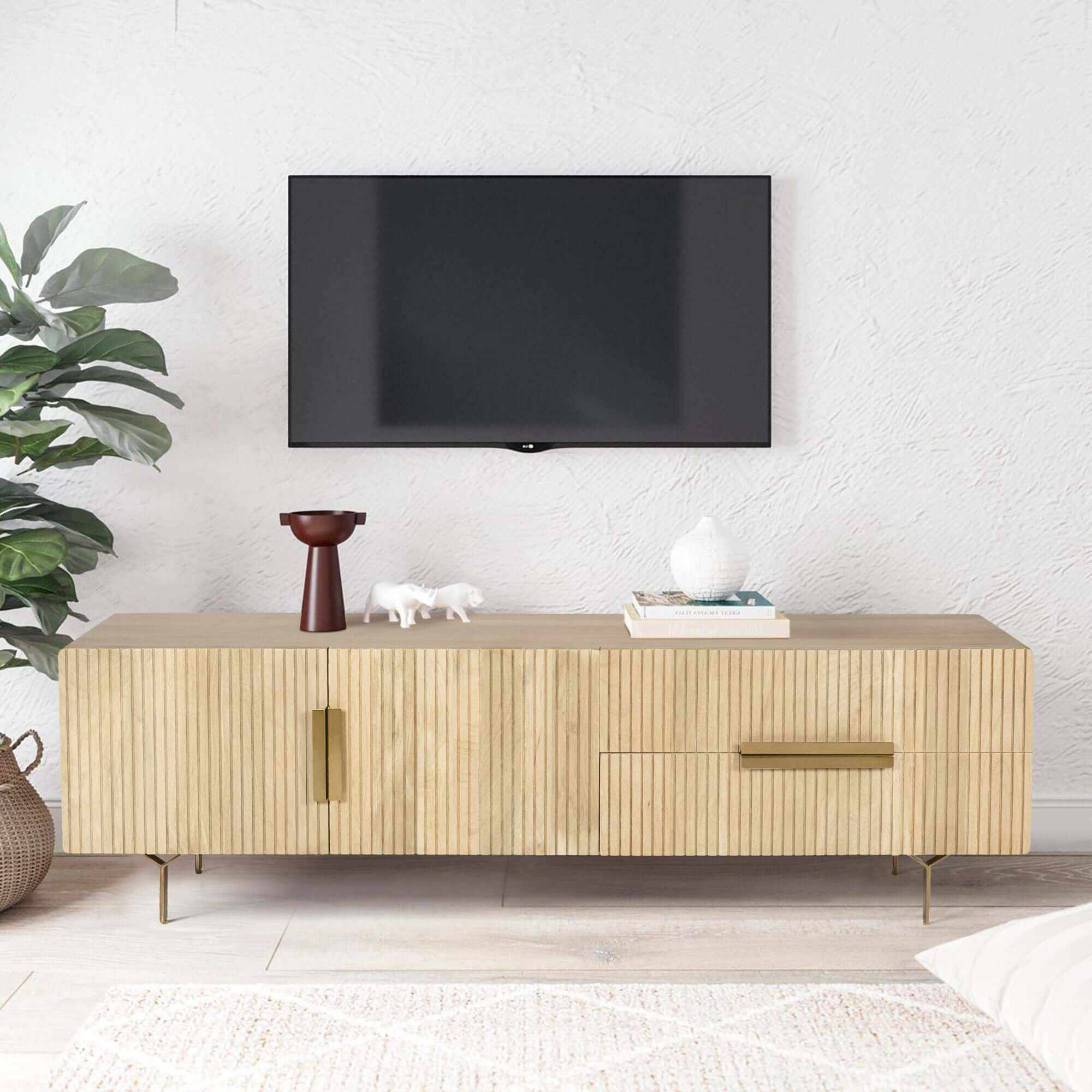 Knox 180cm 3 Door 2 Drawer Solid Mango Wood TV Console - Natural