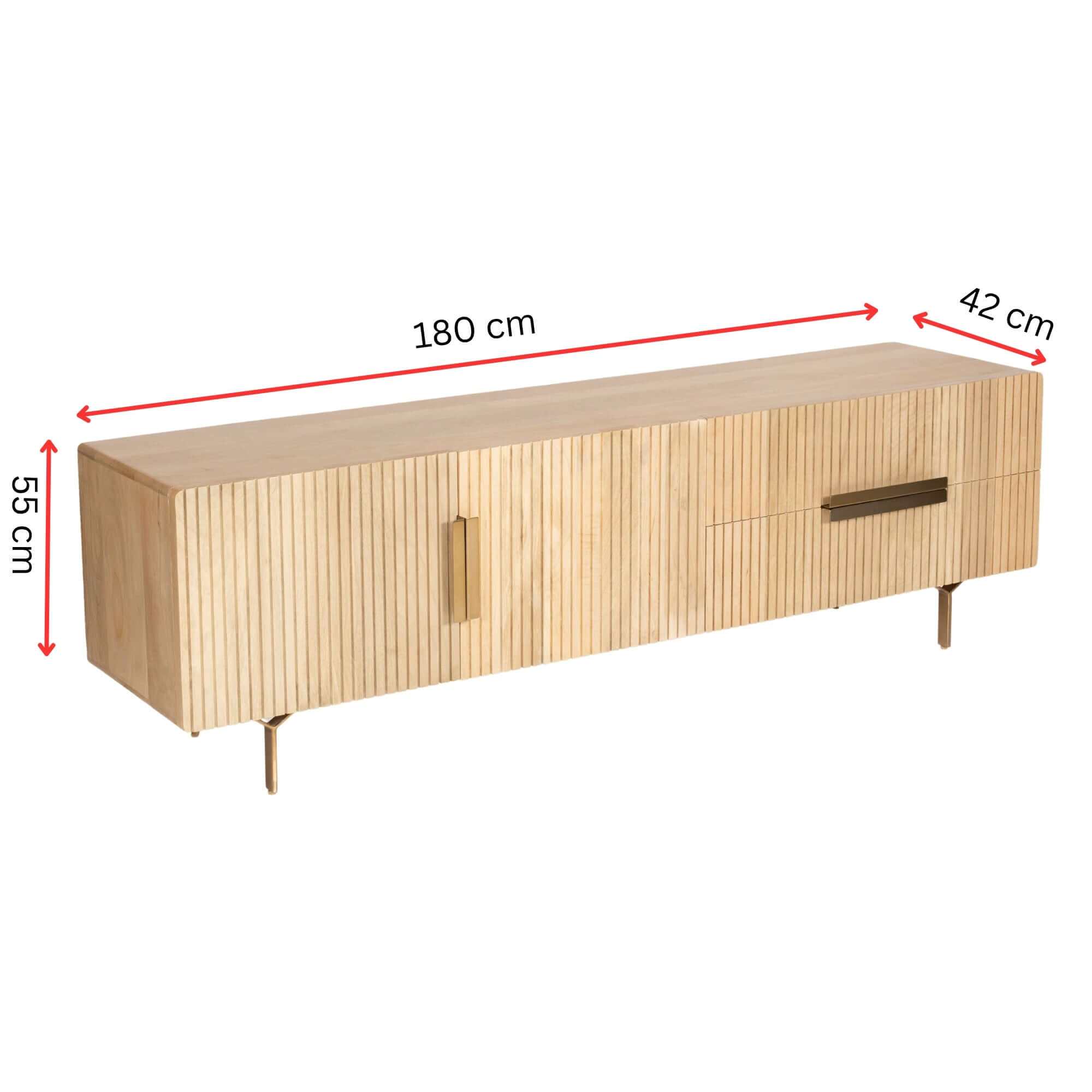 Knox 180cm 3 Door 2 Drawer Solid Mango Wood TV Console - Natural