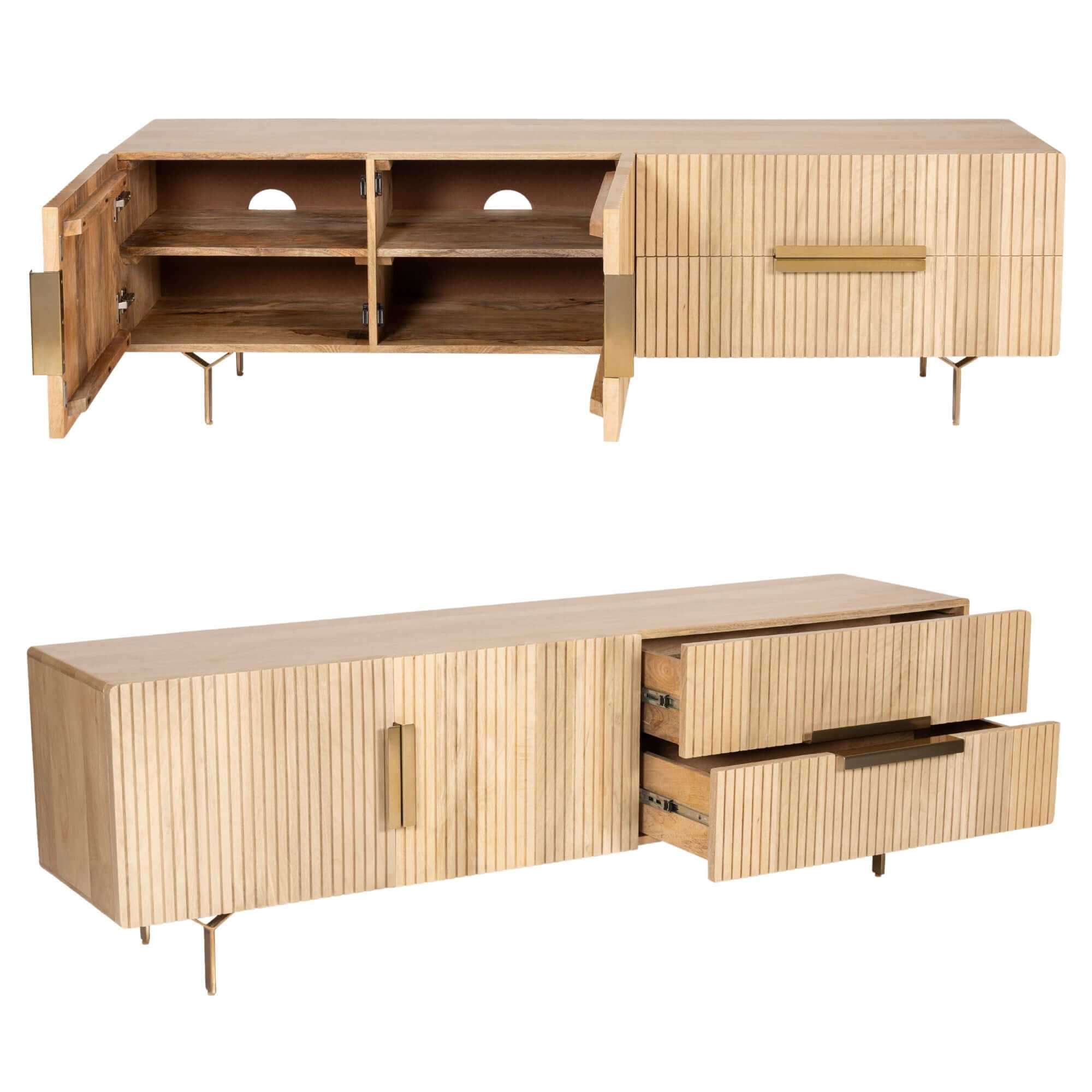 Knox 180cm 3 Door 2 Drawer Solid Mango Wood TV Console - Natural