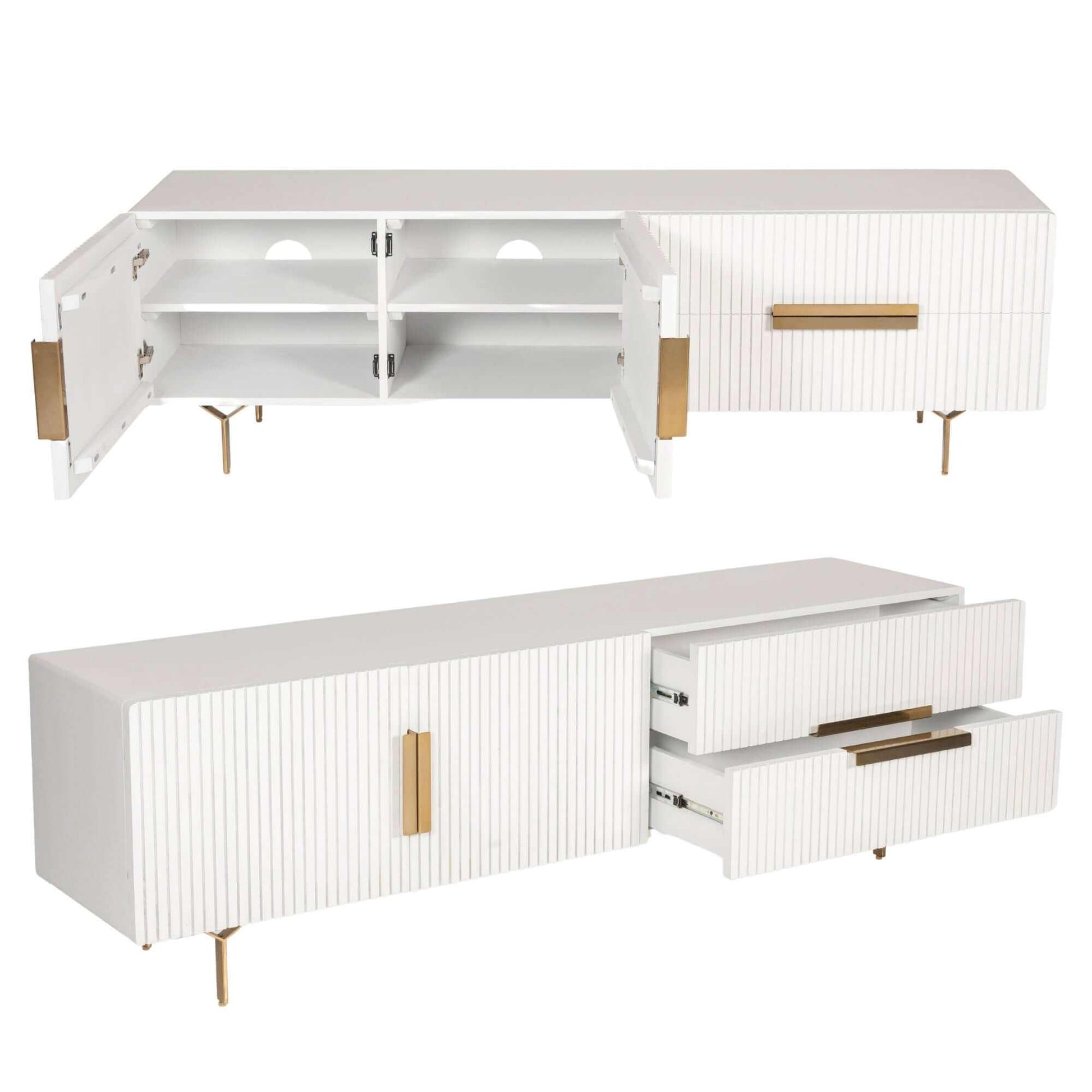 Knox Solid Mango Wood White Entertainment Unit 180cm 3 Door 2 Drawer