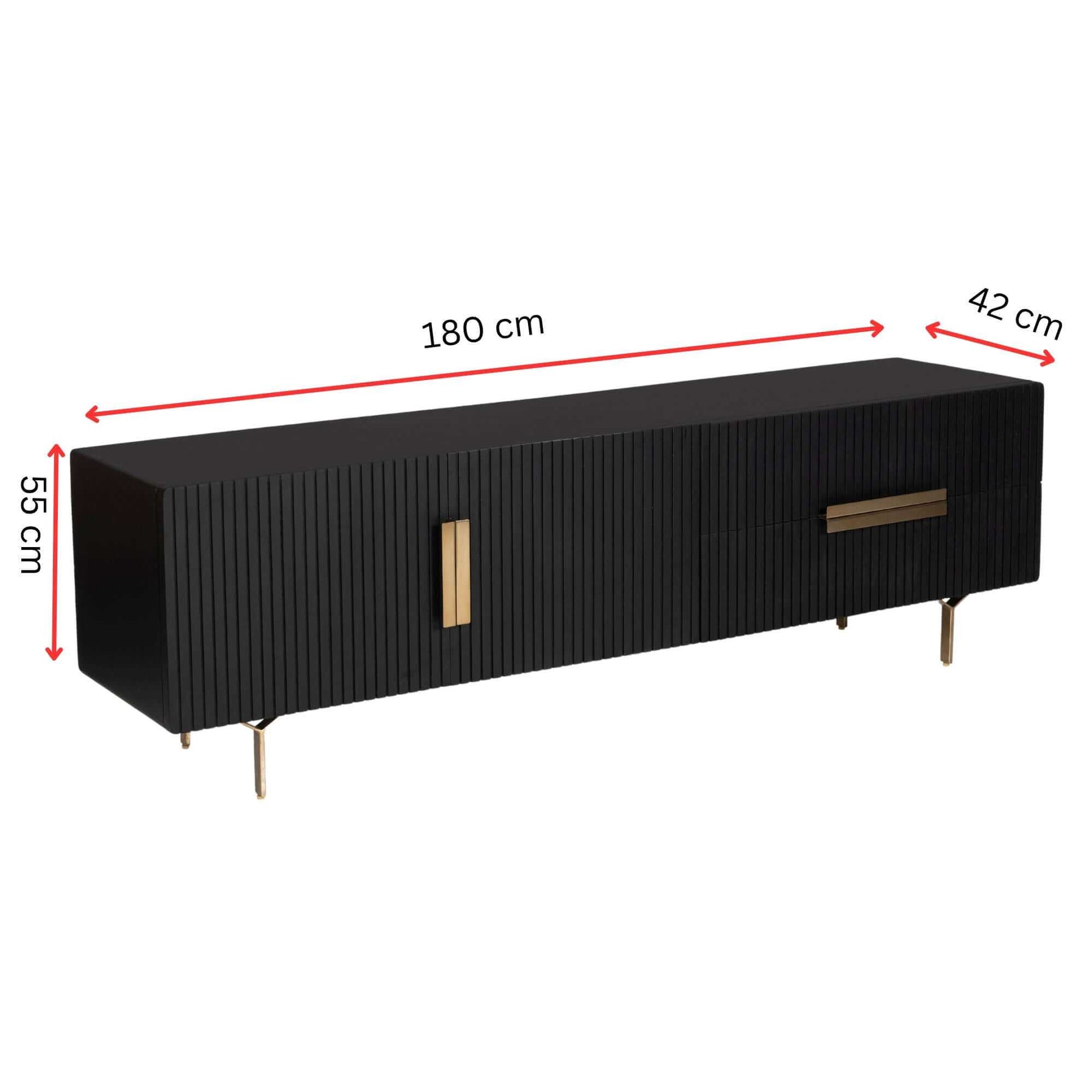 Knox 180cm 3 Door 2 Drawer Mid Century Modern TV Cabinet - Black