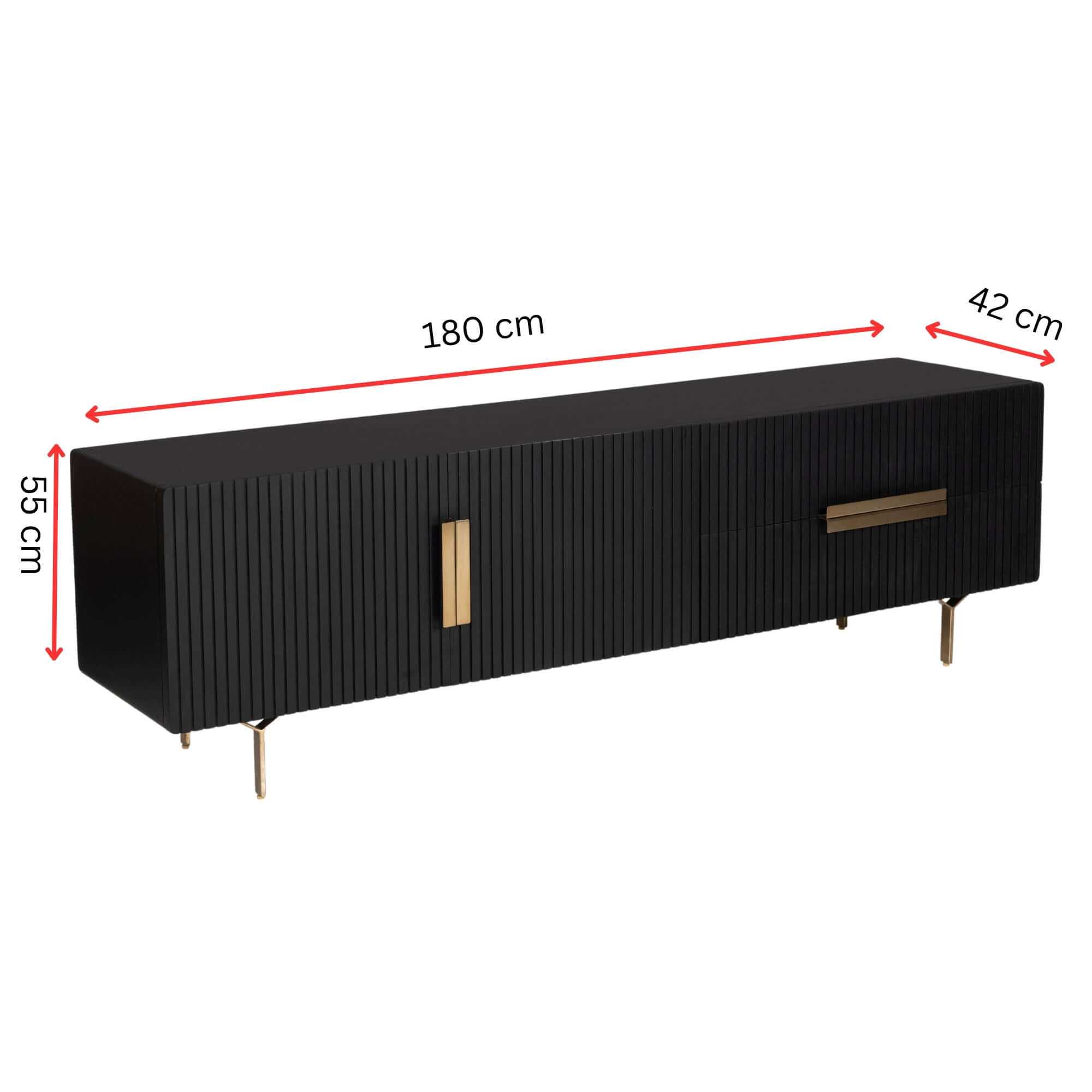 Knox 180cm 3 Door 2 Drawer Mid Century Modern TV Cabinet - Black
