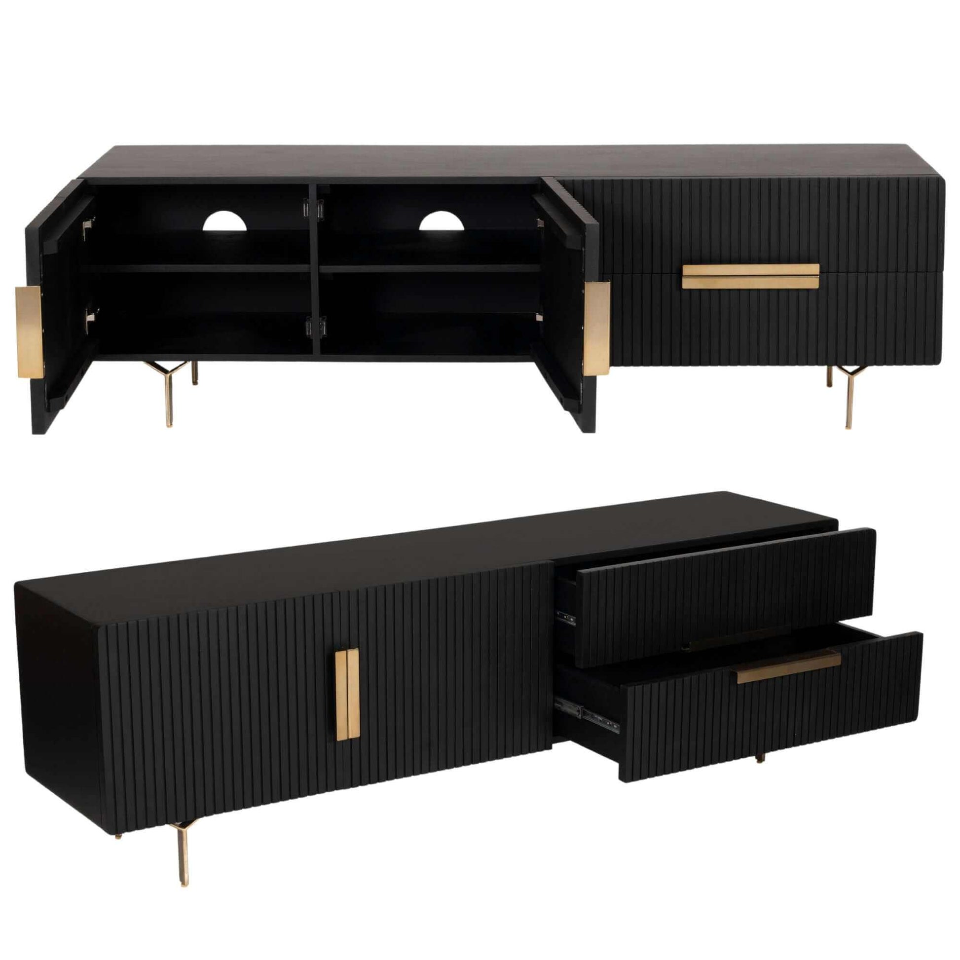 Knox 180cm 3 Door 2 Drawer Mid Century Modern TV Cabinet - Black