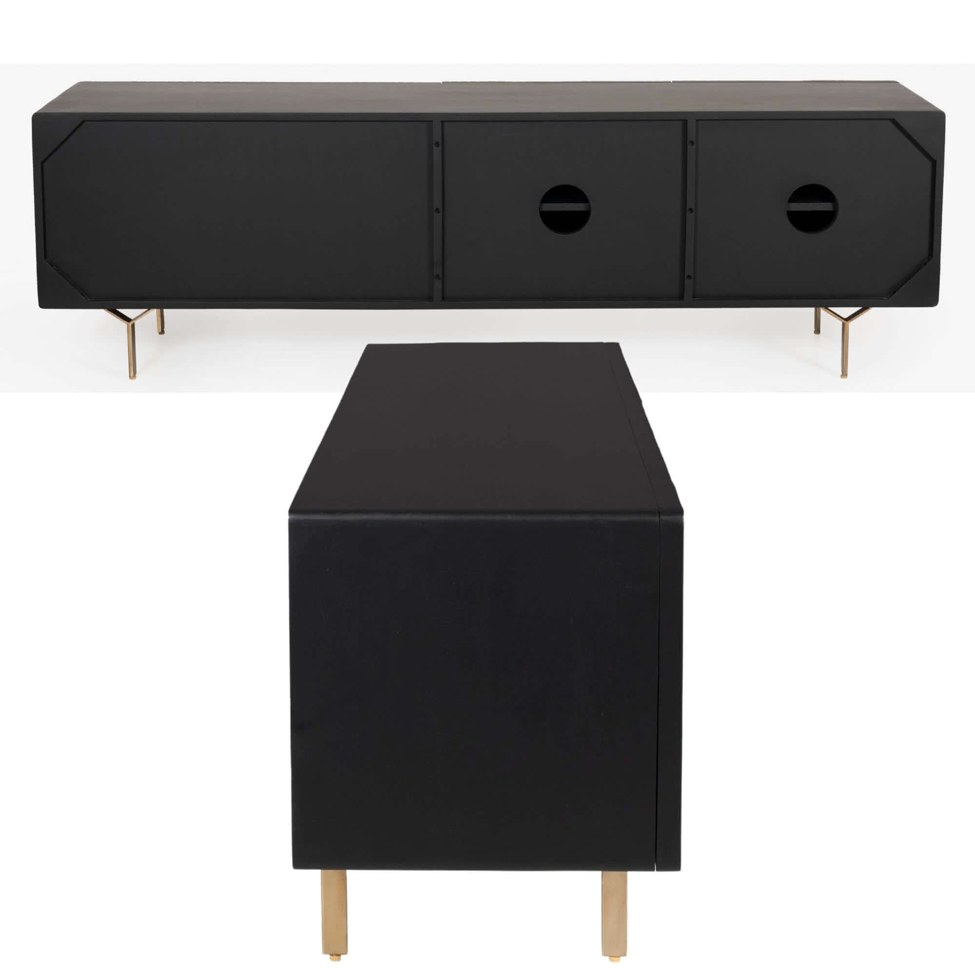 Knox 180cm 3 Door 2 Drawer Mid Century Modern TV Cabinet - Black