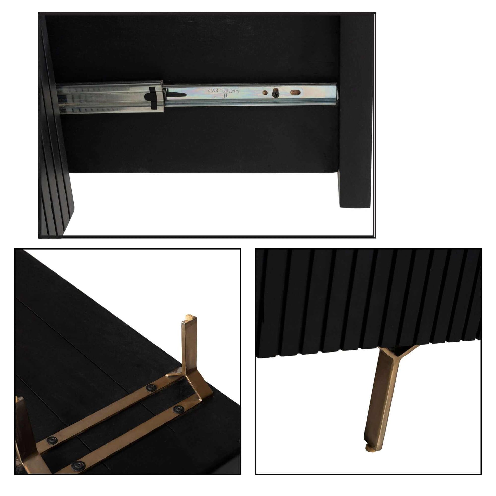 Knox 180cm 3 Door 2 Drawer Mid Century Modern TV Cabinet - Black