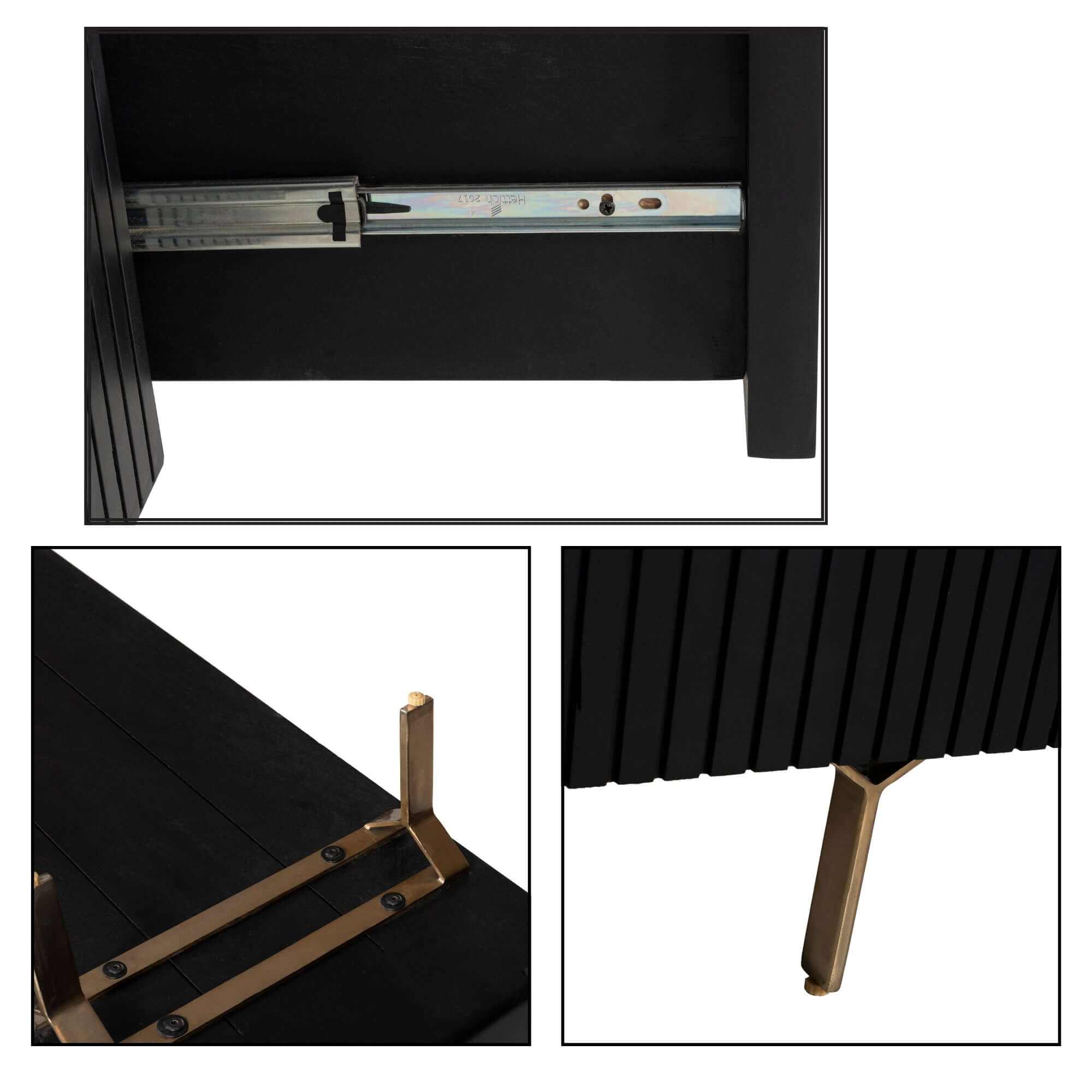 Knox 180cm 3 Door 2 Drawer Mid Century Modern TV Cabinet - Black