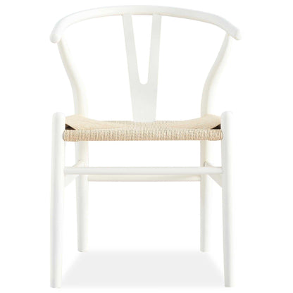 Anemone  Set of 6 Wishbone Dining Chair Beech Timber Replica Hans Wenger - White