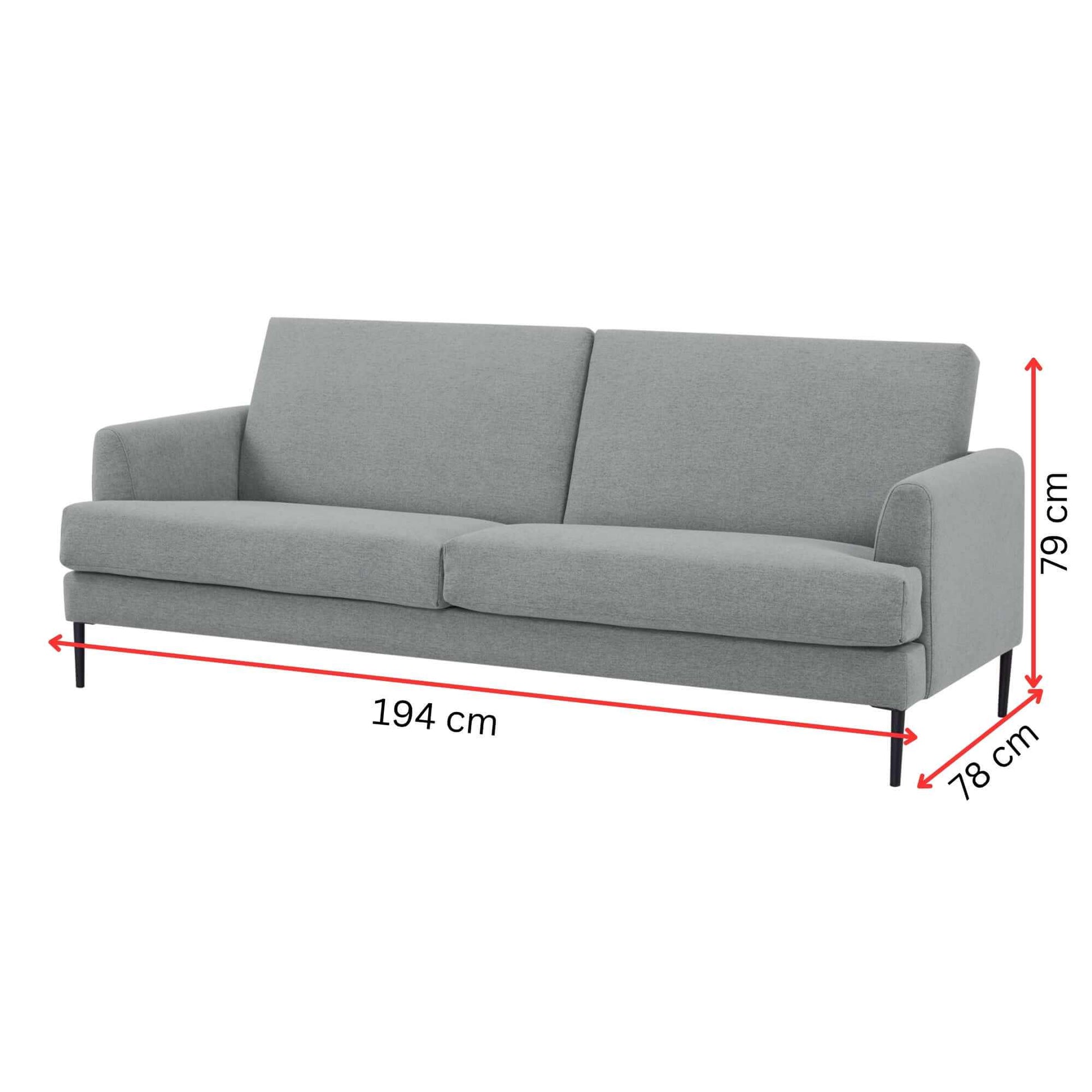 Ariya Fabric Upholstered Three Seater Sofa Lounge Couch - Light Grey
