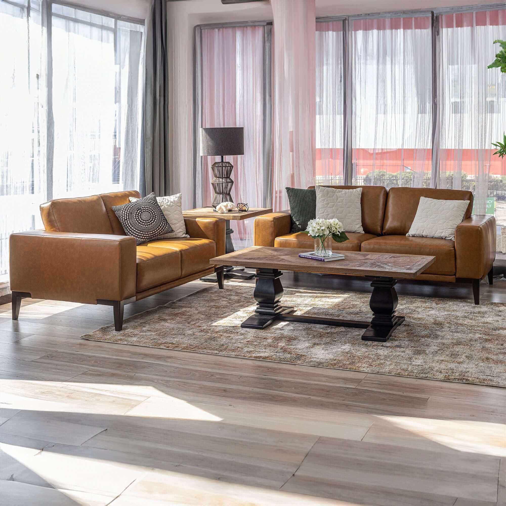Lorenzo Upholstered Leather Sofa 2 And 3 Seater Lounge Set - Tan