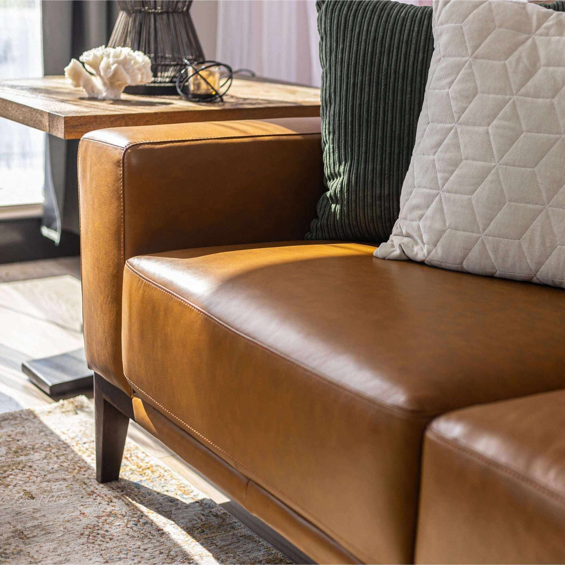 Lorenzo Upholstered Leather Sofa 2 And 3 Seater Lounge Set - Tan