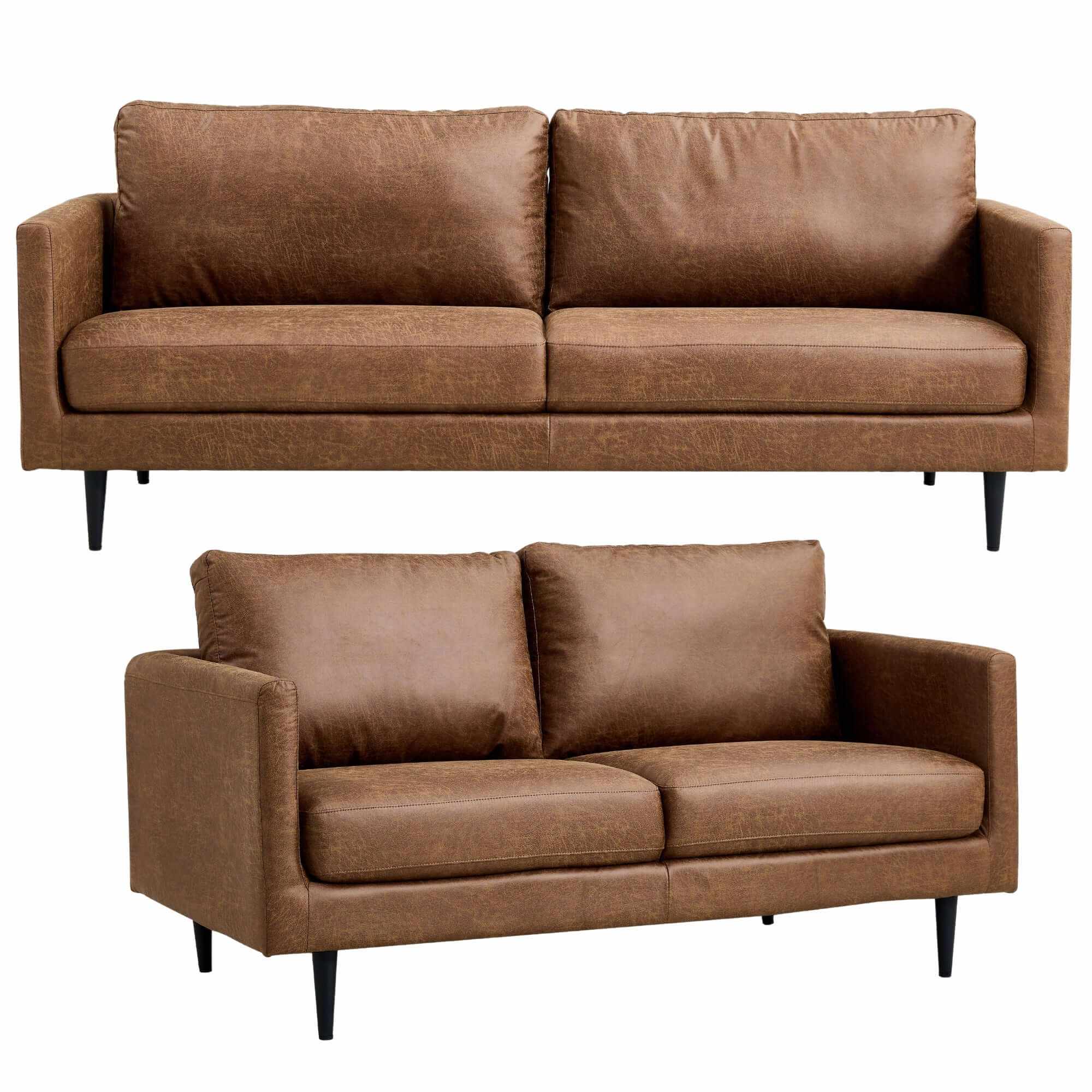 Athena 2 + 3 Seater Living Room Fabric Couch - Saddle