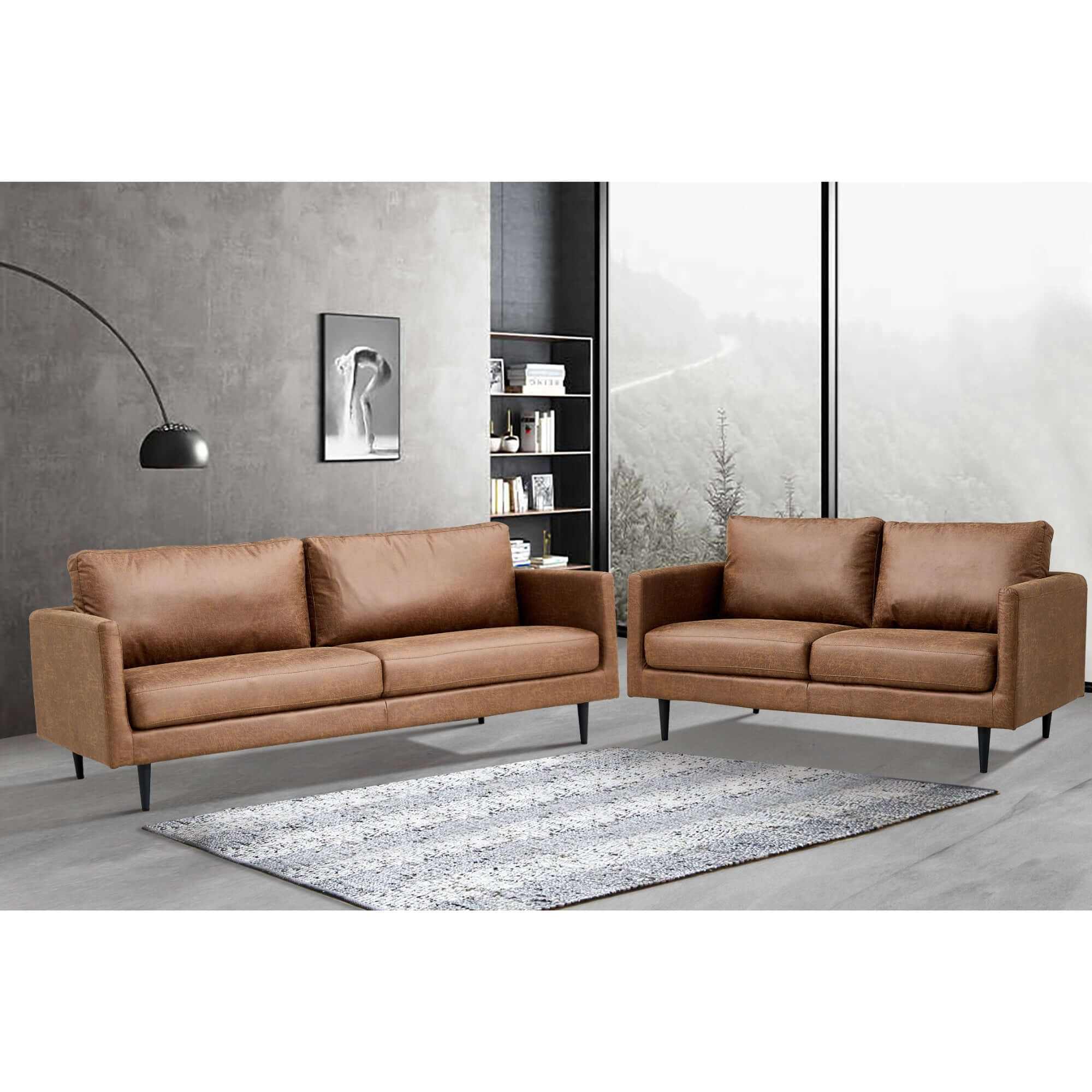 Athena 2 + 3 Seater Living Room Fabric Couch - Saddle