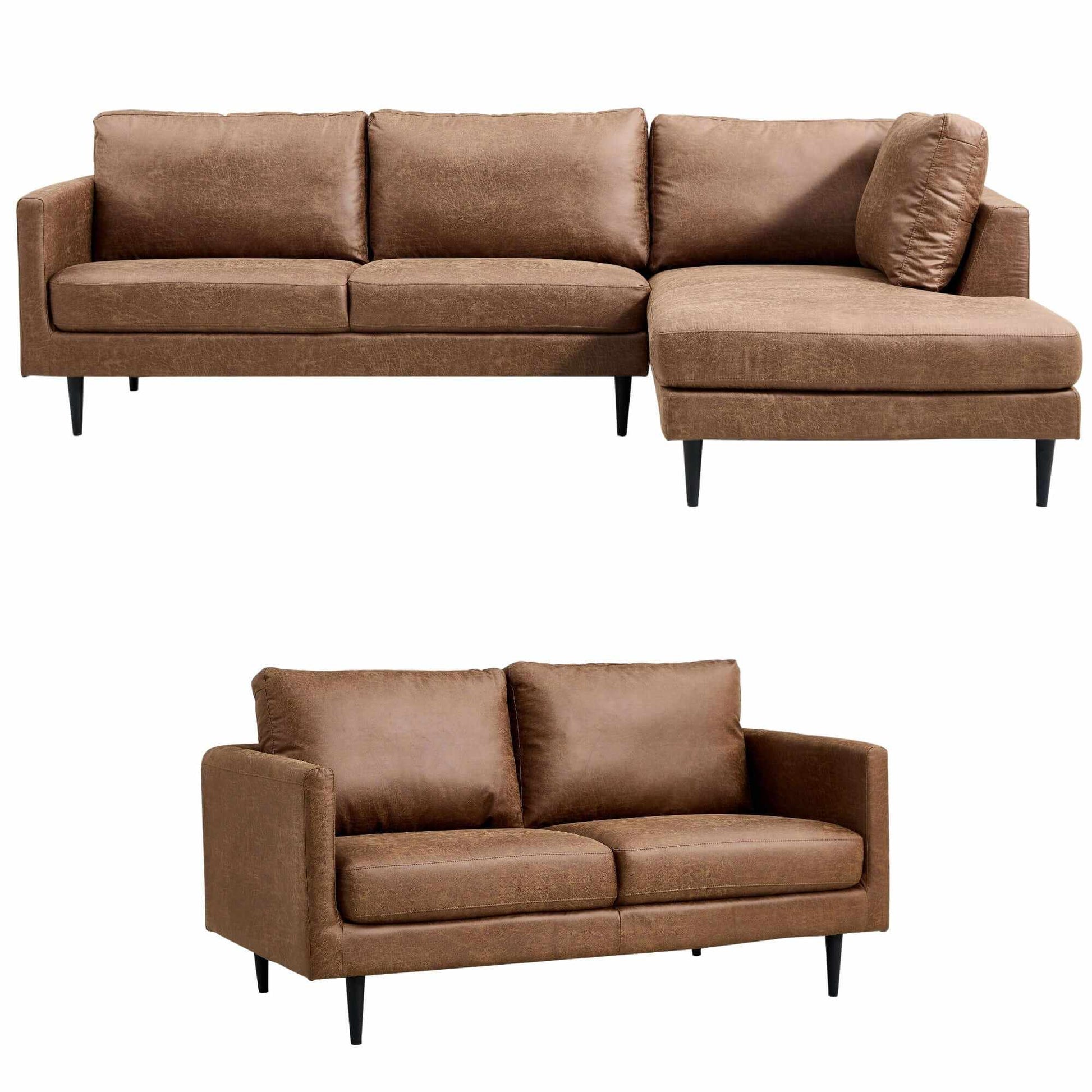 Athena Fabric Upholstered Sofa 2+2 Seater With Chaise - Saddle
