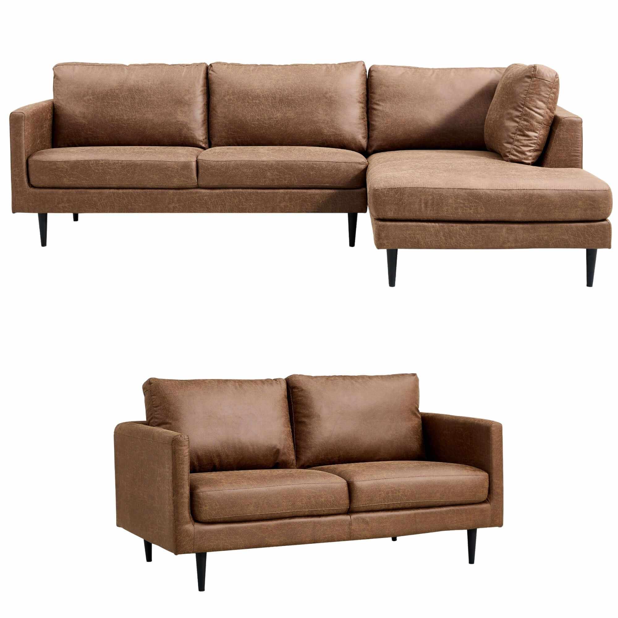 Athena Fabric Upholstered Sofa 2+2 Seater With Chaise - Saddle