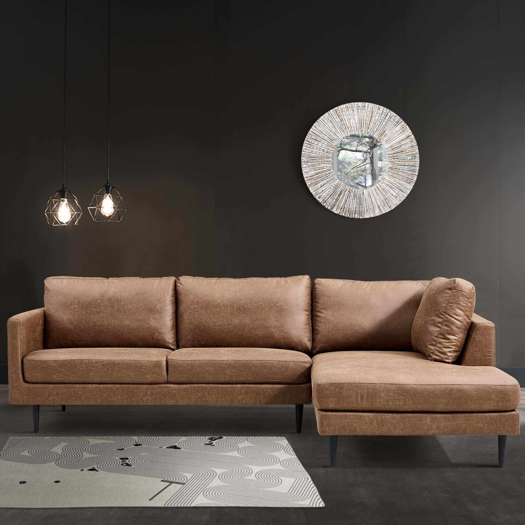 Athena Fabric Upholstered Sofa 2+2 Seater With Chaise - Saddle