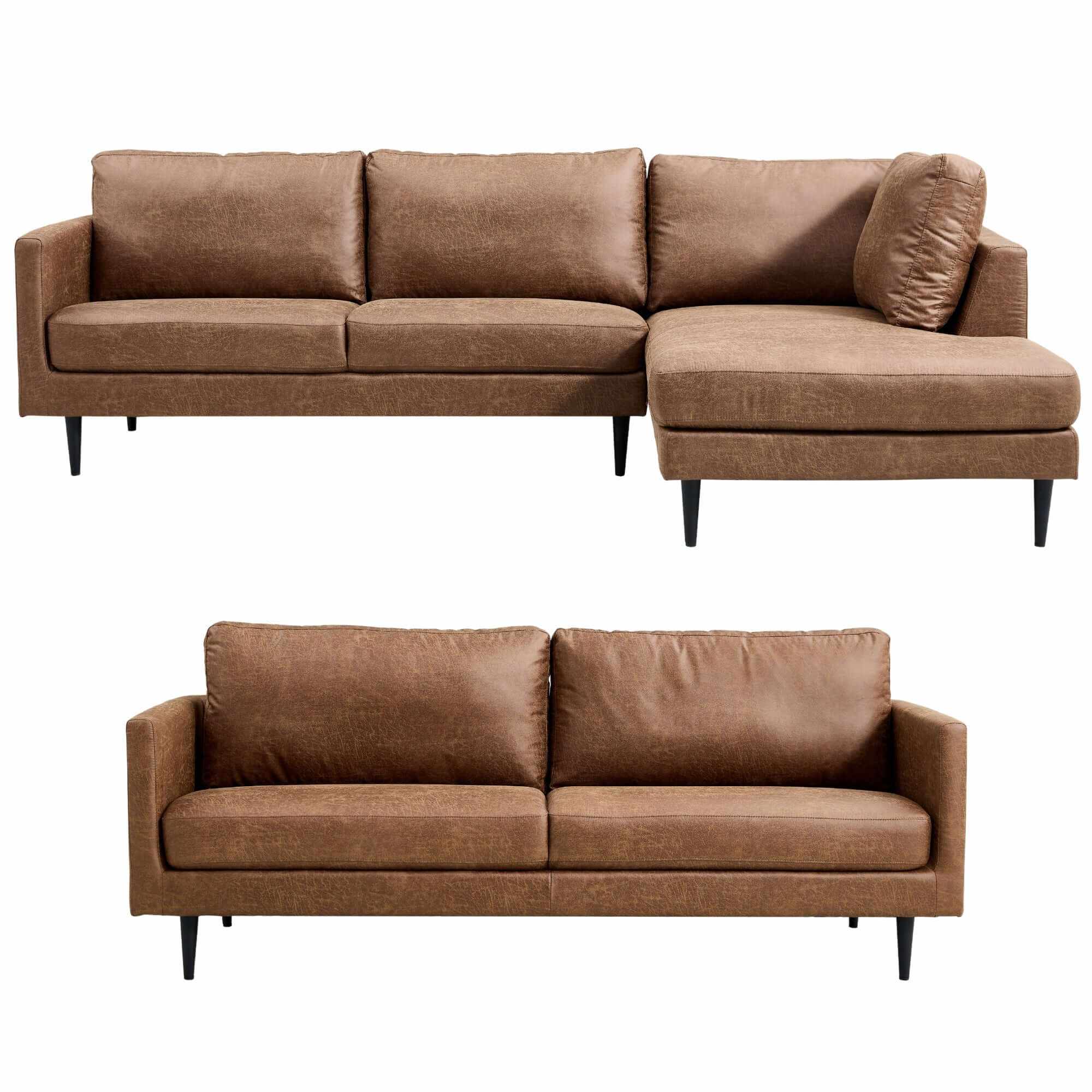 Athena Fabric Upholstered 2+3 Seater Couch Right Chaise - Saddle