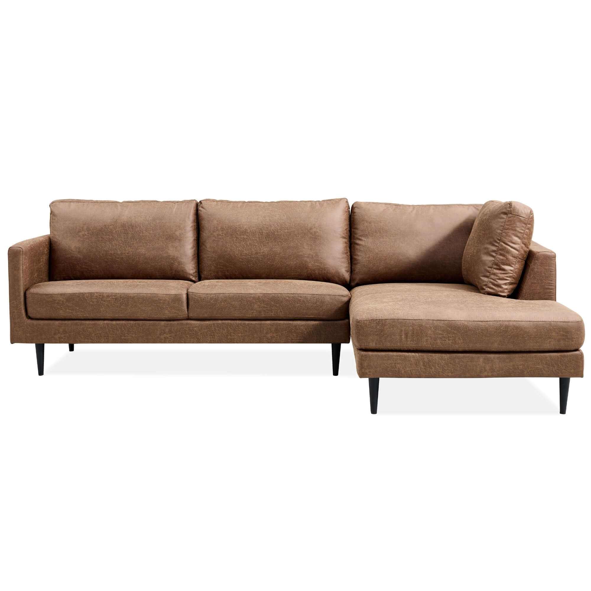 Athena Fabric Upholstered RHF 2 Seater Chaise Sofa - Saddle