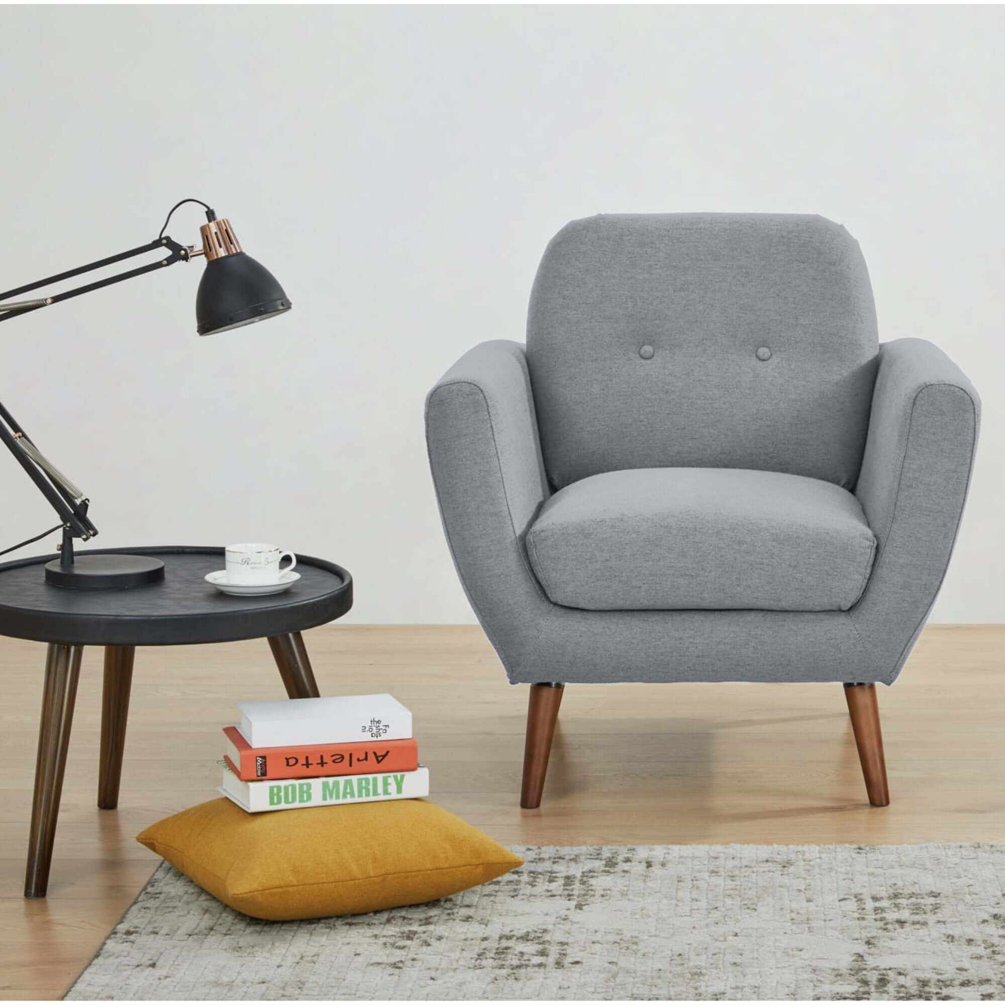 Lilliana 1 Seater Fabric Upholstered Sofa Chair - Light Grey