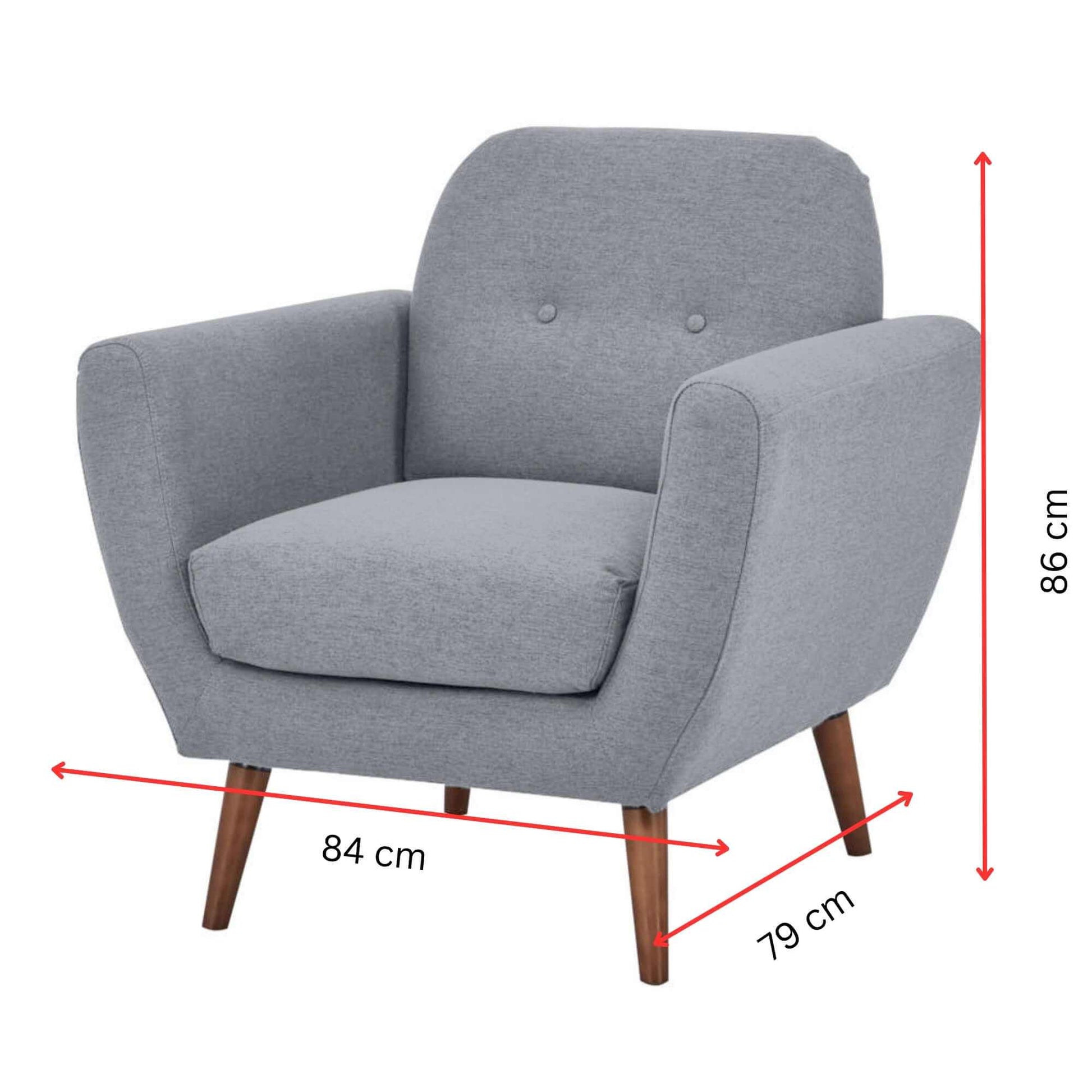 Lilliana 1 Seater Fabric Upholstered Sofa Chair - Light Grey