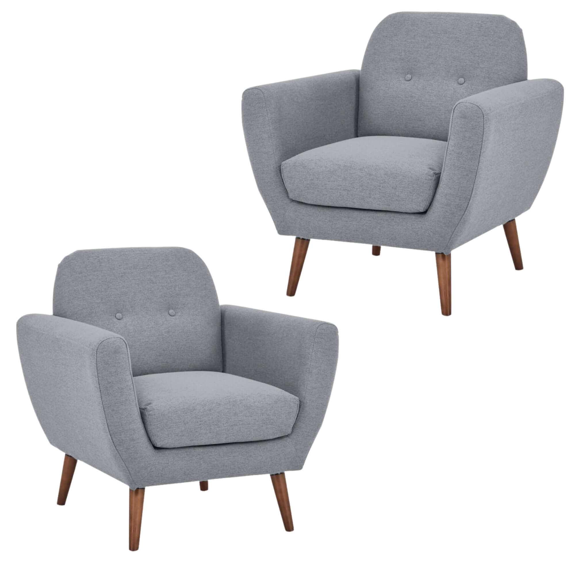 Lilliana Set of 2 Fabric Upholstered Armchair Sofa - Light Grey