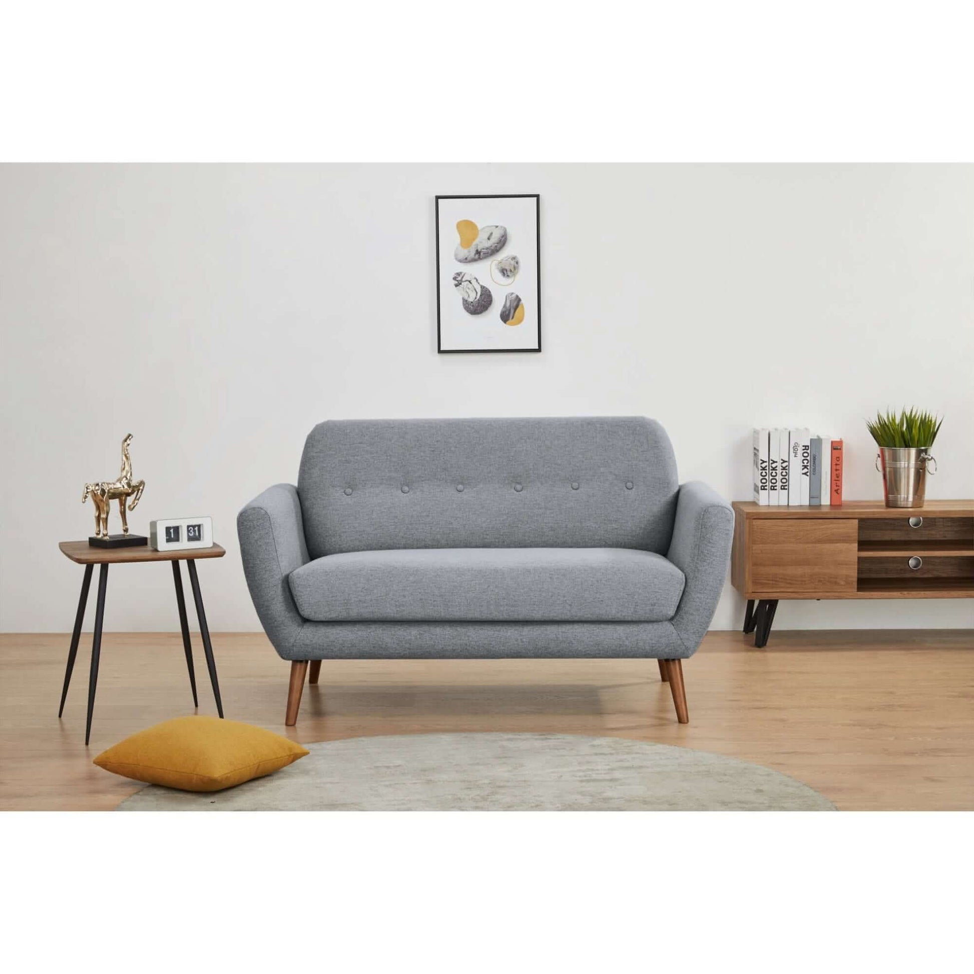Lilliana 2 Seater Couch Sofa Fabric Upholstered Lounge - Light Grey
