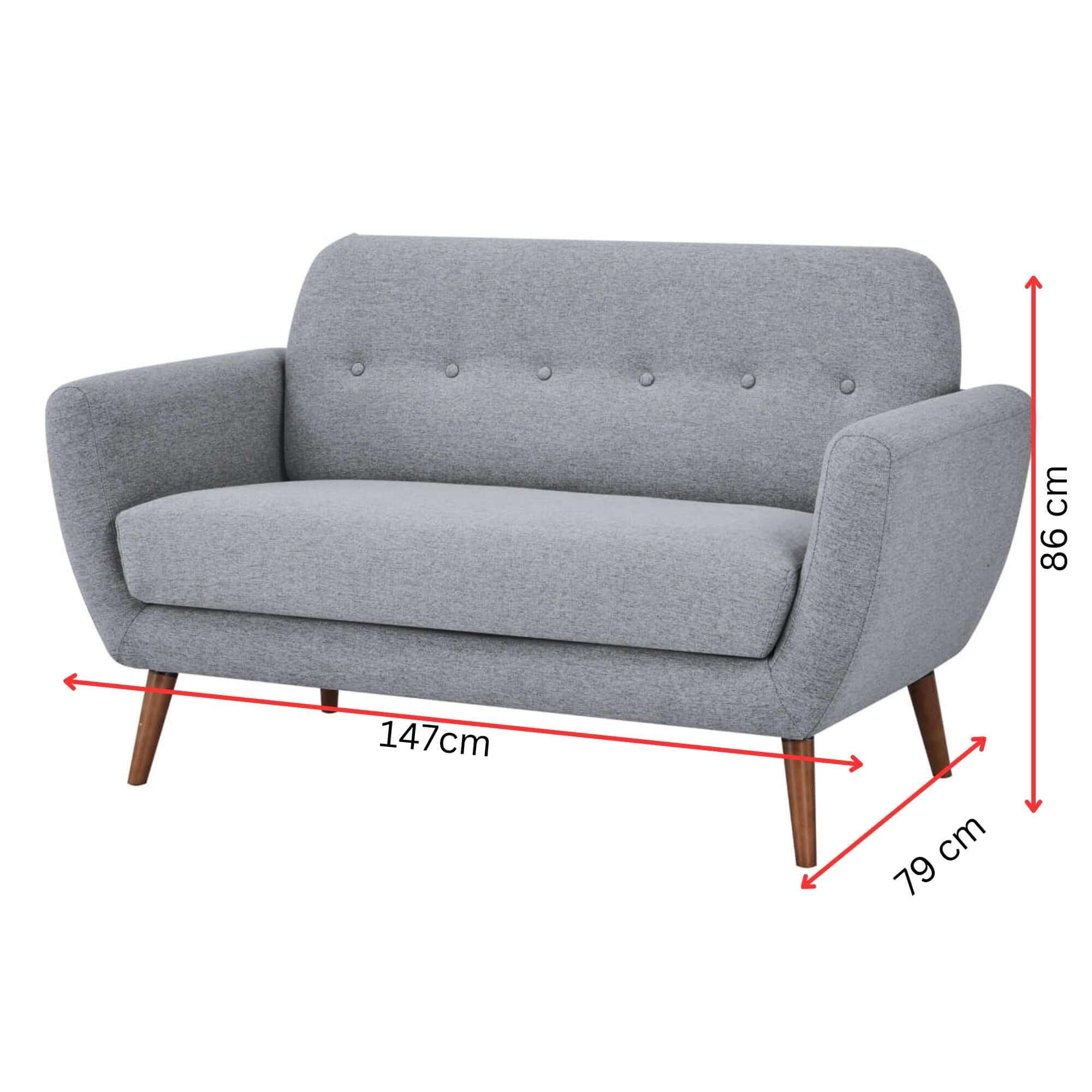 Lilliana 2 Seater Sofa Fabric Upholstered Lounge Couch - Light Grey