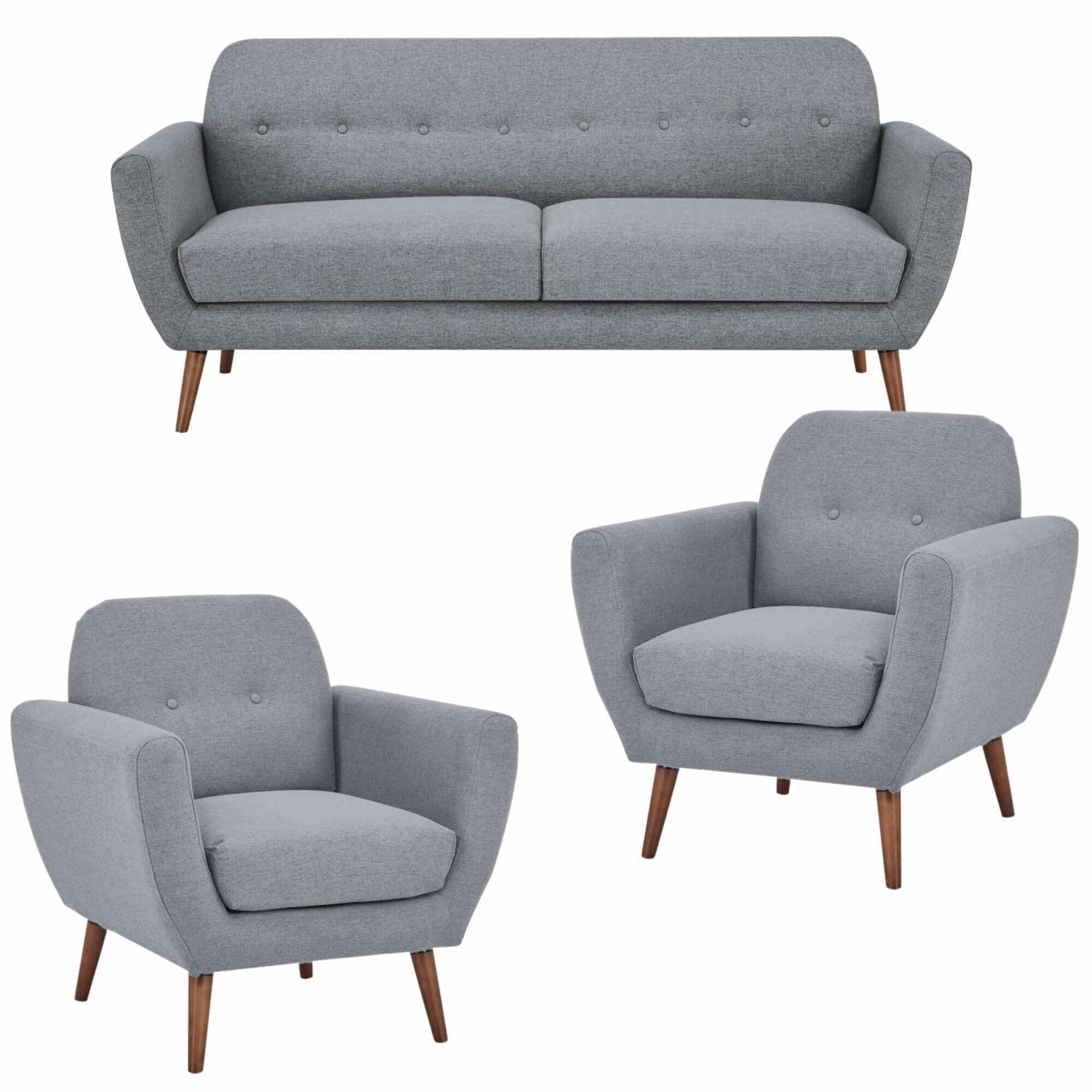 Lilliana Sofa 3 and 1 Seater Set - Light Grey