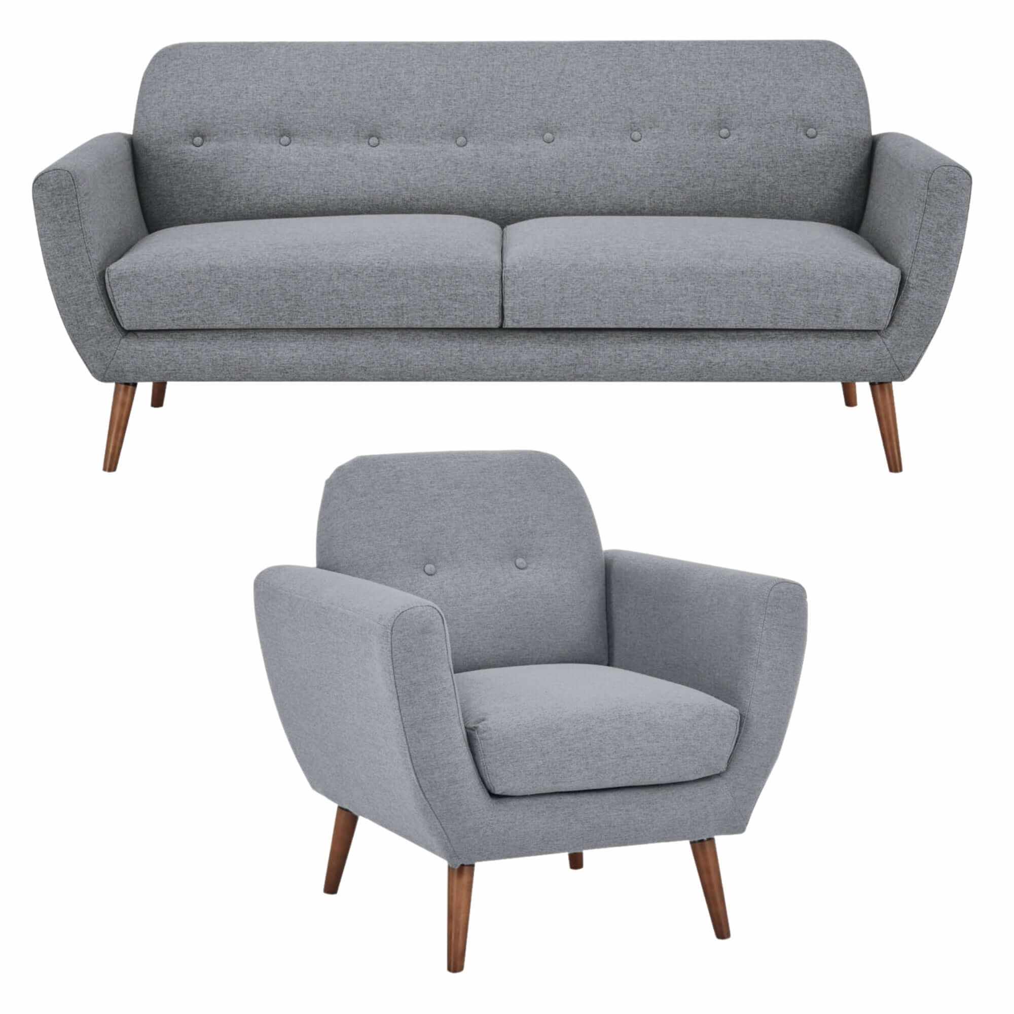 Lilliana Fabric Upholstered 3+1 Sofa Set - Light Grey