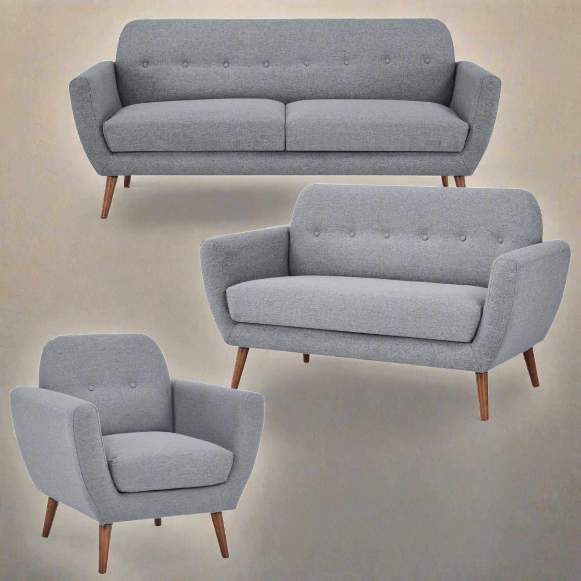 Lilliana 3+2+1 Sofa Set Fabric Upholstered Lounge Couch - Light Grey