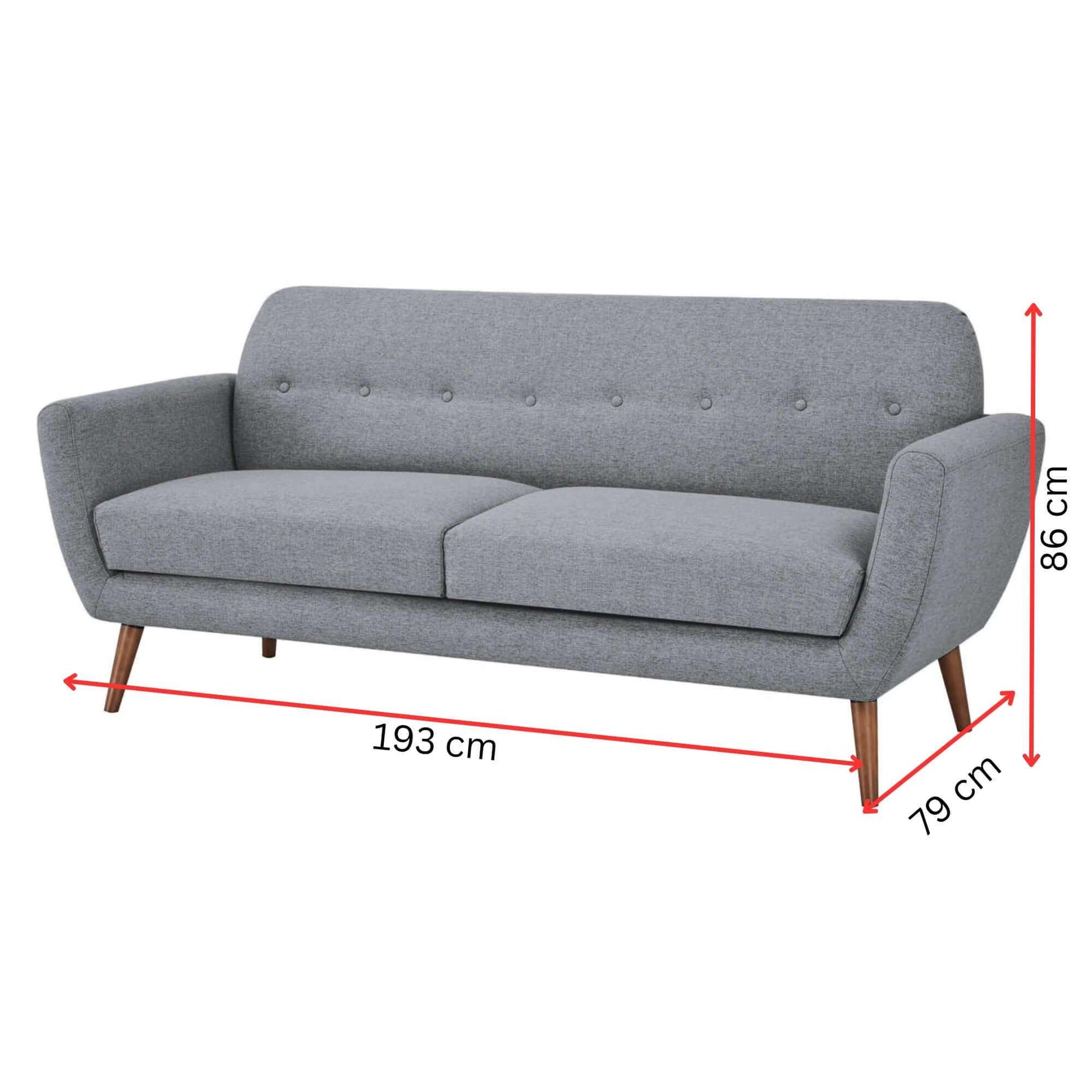 Lilliana 3 Seater Light Grey Fabric Sofa Upholstered Couch