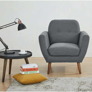 Lilliana 1 Seater Sofa Arm Chair Fabric Upholstered Lounge Couch - Dar