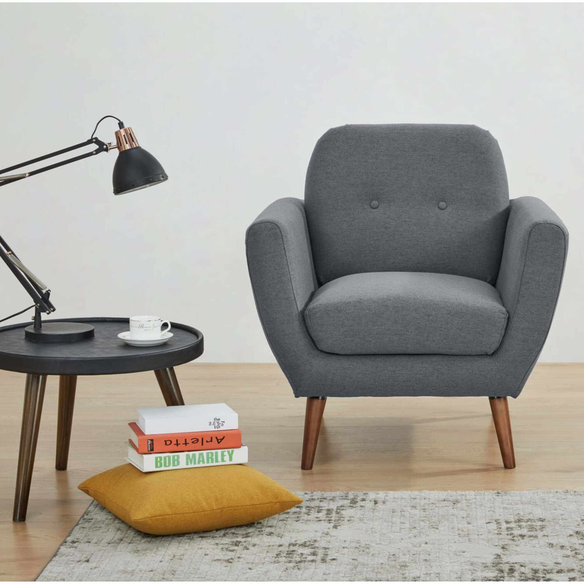 Lilliana 1 Seater Sofa Arm Chair Fabric Upholstered Lounge Couch - Dar