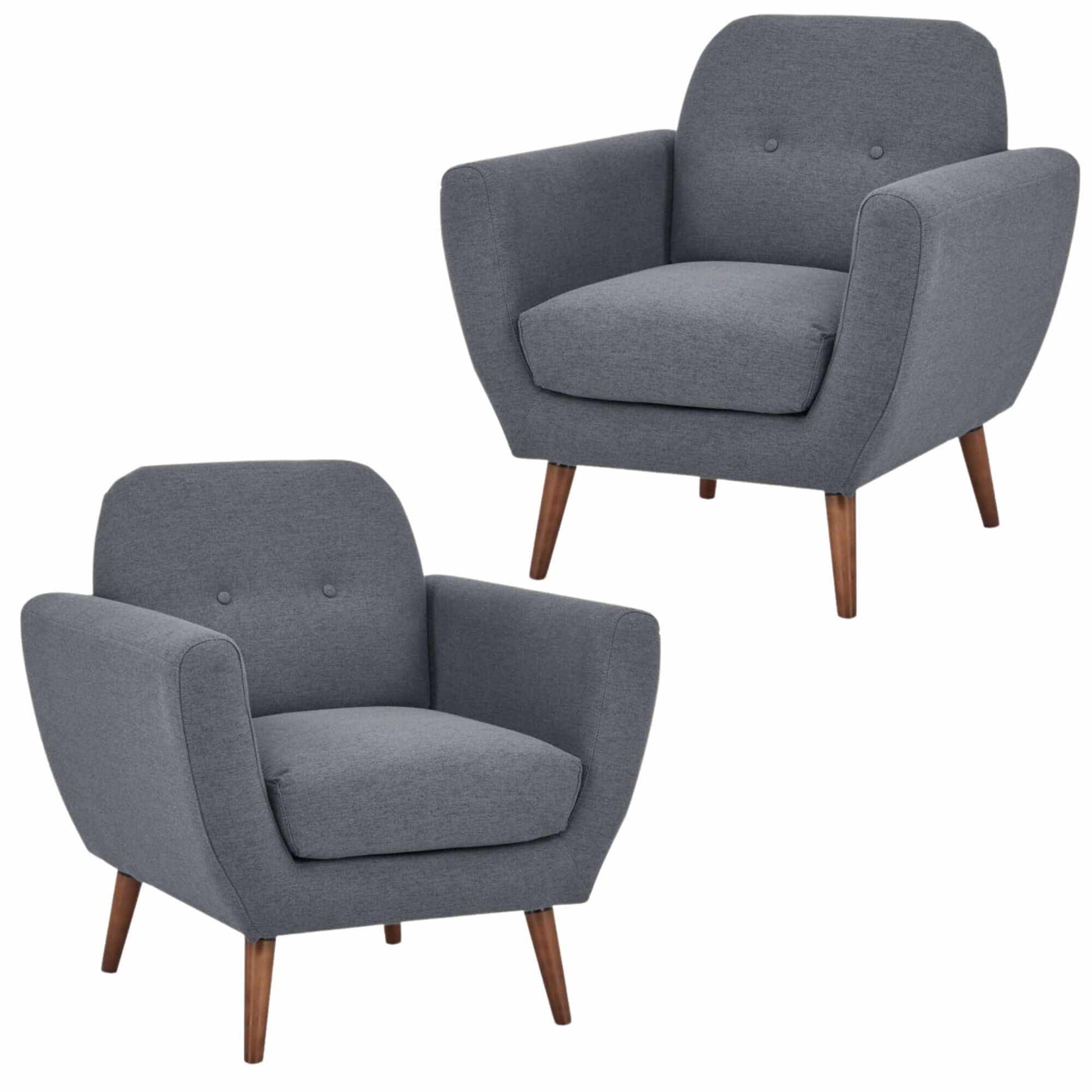Lilliana Set of 2 Sofa Arm Chair Fabric Upholstered Lounge Couch - Dar