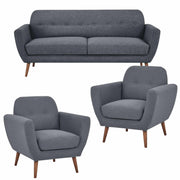 Lilliana Fabric Upholstered 3 1 1 Sofa Set Lounge Couch - Dark Grey