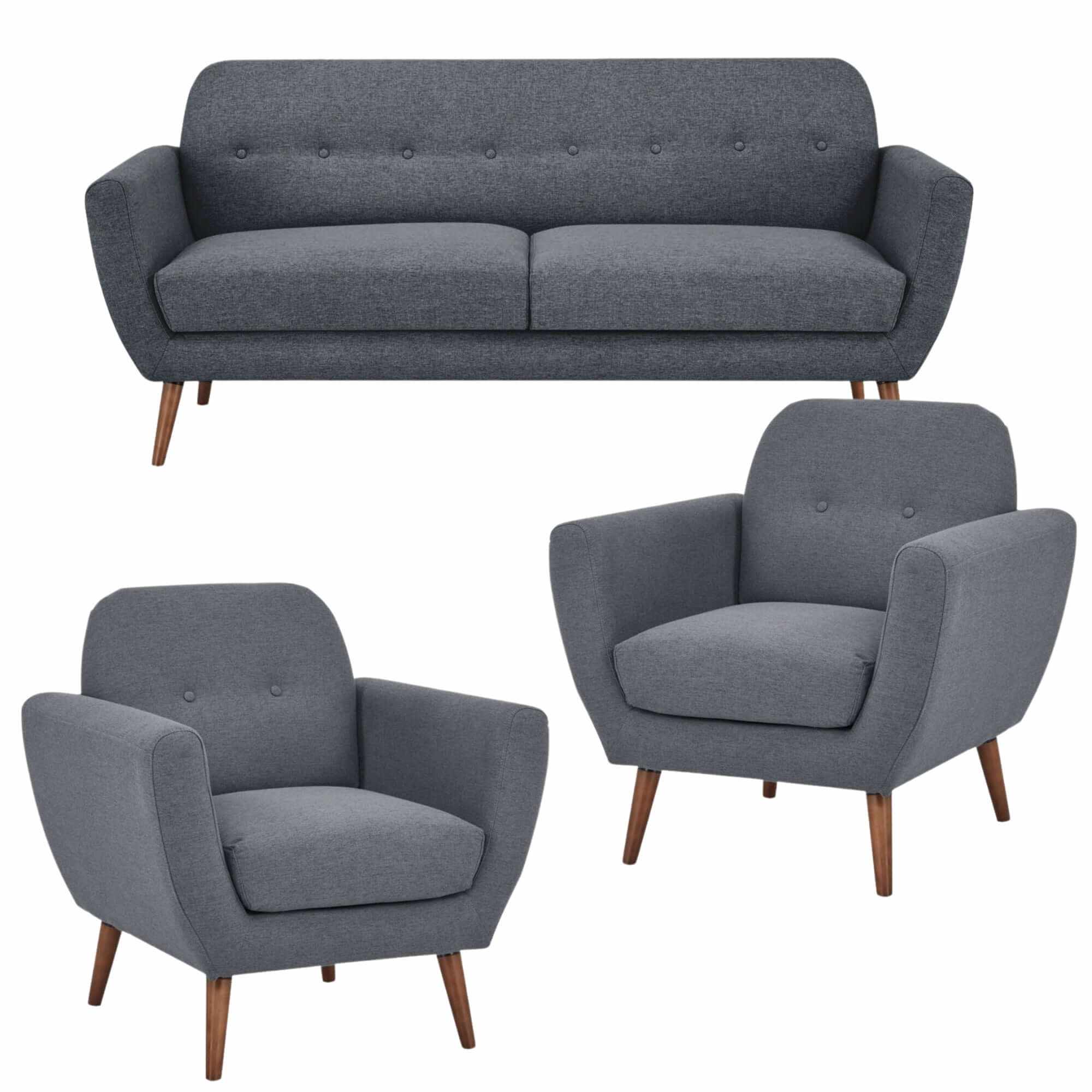 Lilliana Fabric Upholstered 3 1 1 Sofa Set Lounge Couch - Dark Grey
