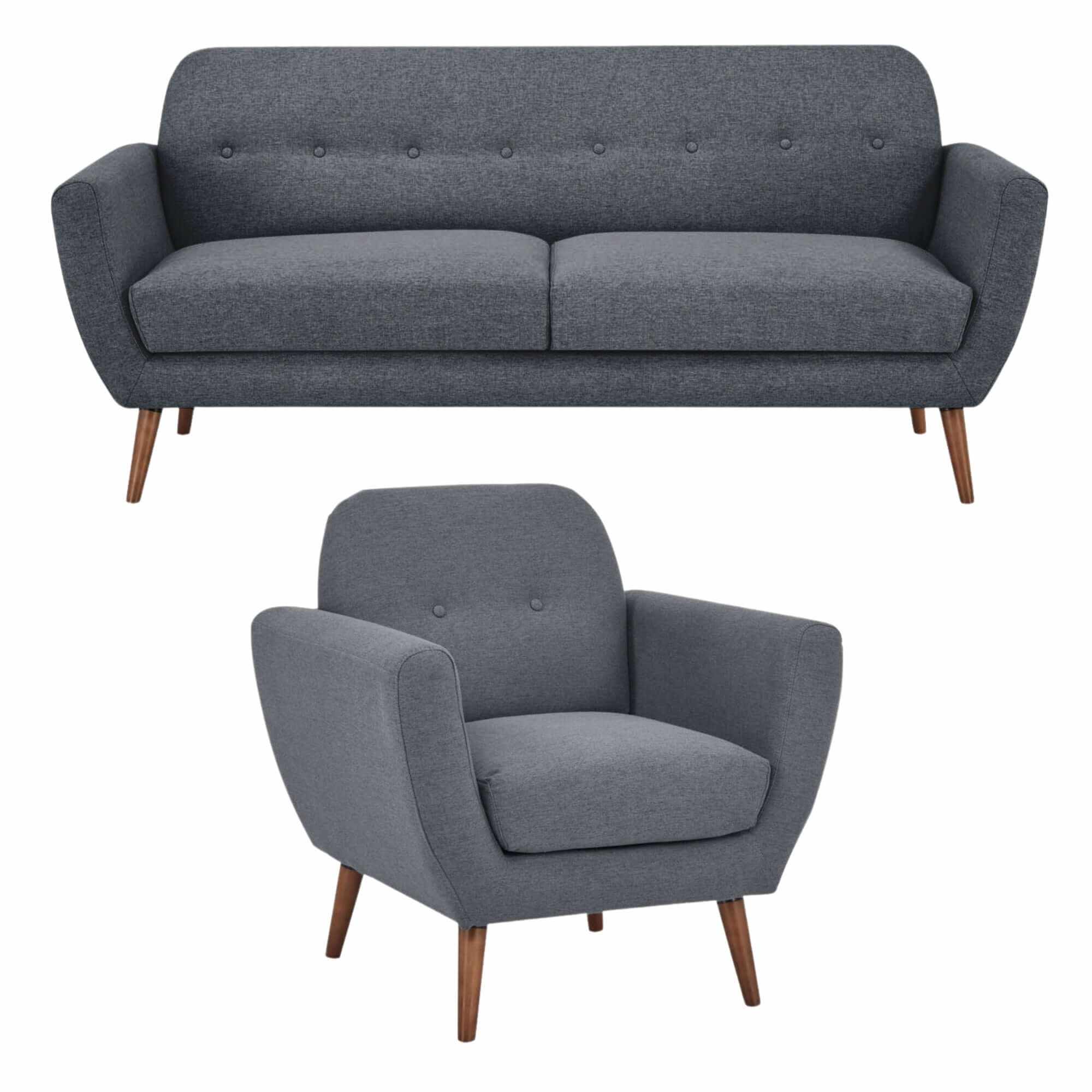 Lilliana Fabric Upholstered 3 1 Seater Sofa Lounge Couch - Dark Grey