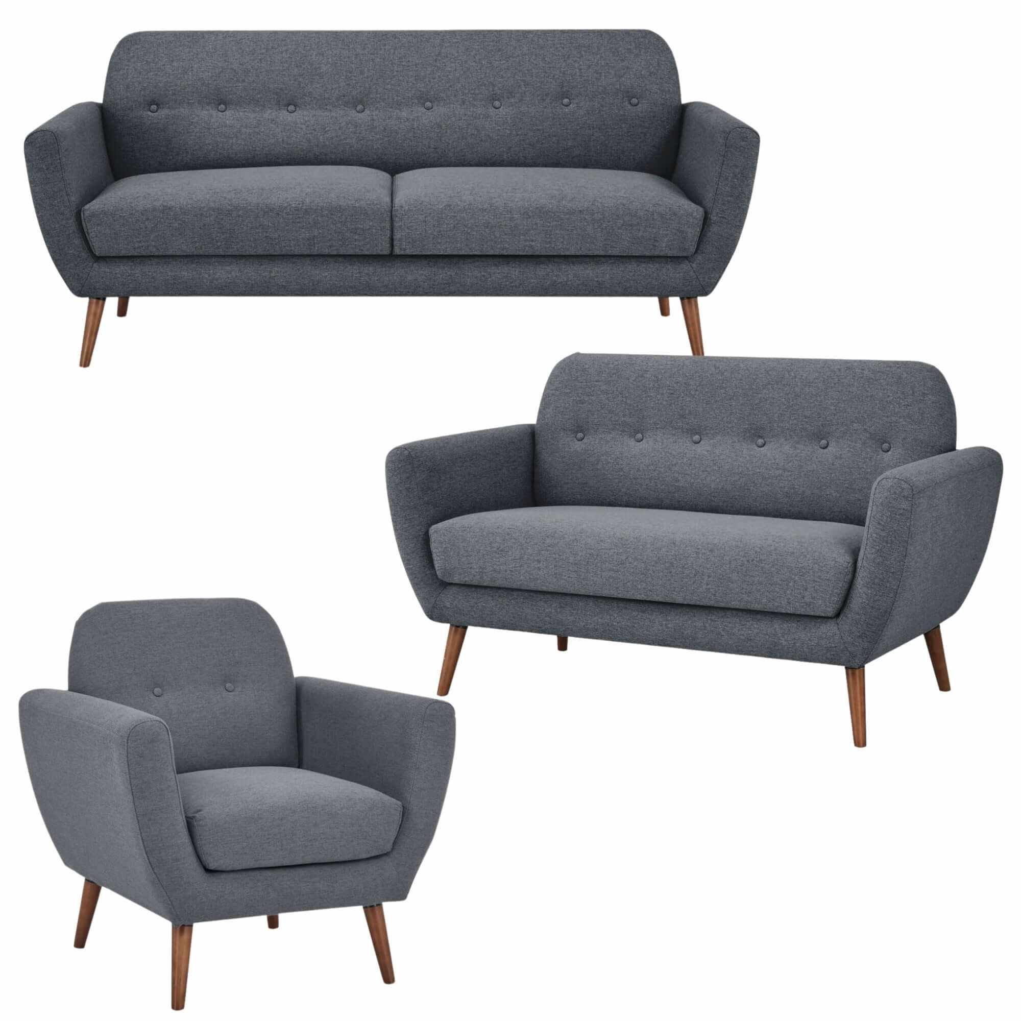 Lilliana Fabric Upholstered 3 2 1 Sofa Set Grey Lounge Couch