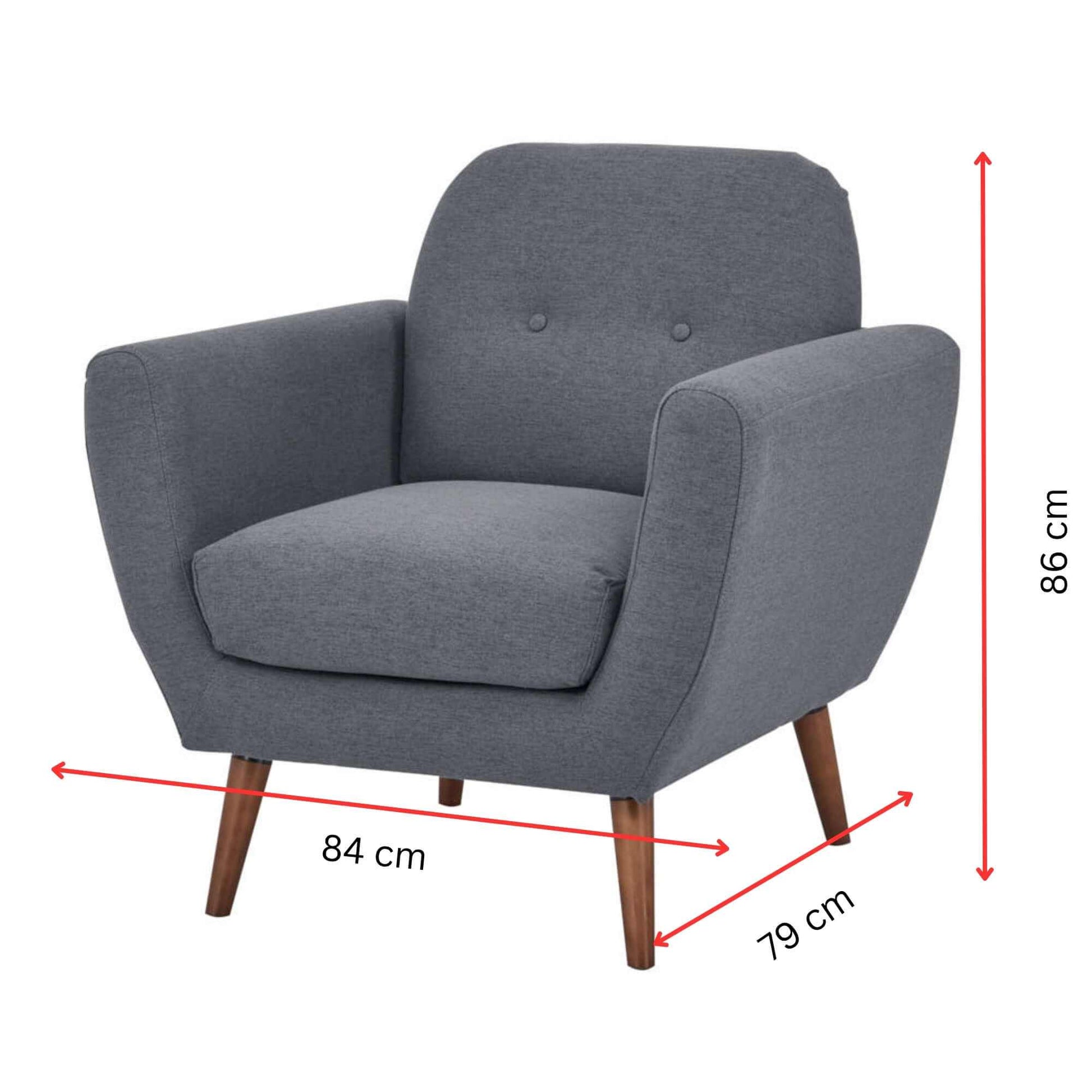 Lilliana Fabric Upholstered 3 2 1 Sofa Set Grey Lounge Couch