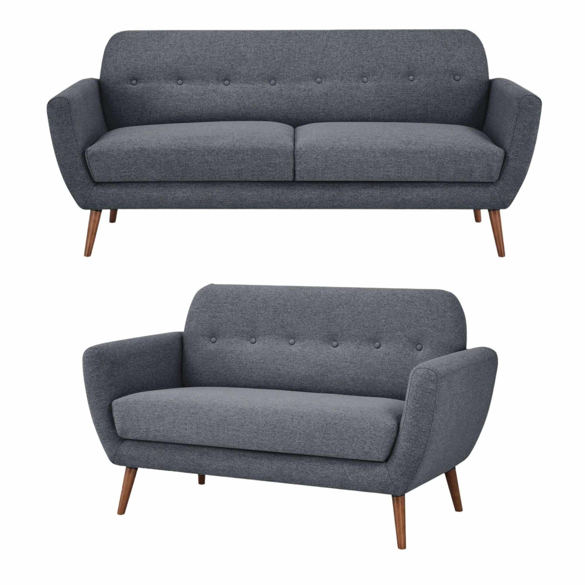 Lilliana Fabric Upholstered 3 2 Seater Sofa Set - Dark Grey