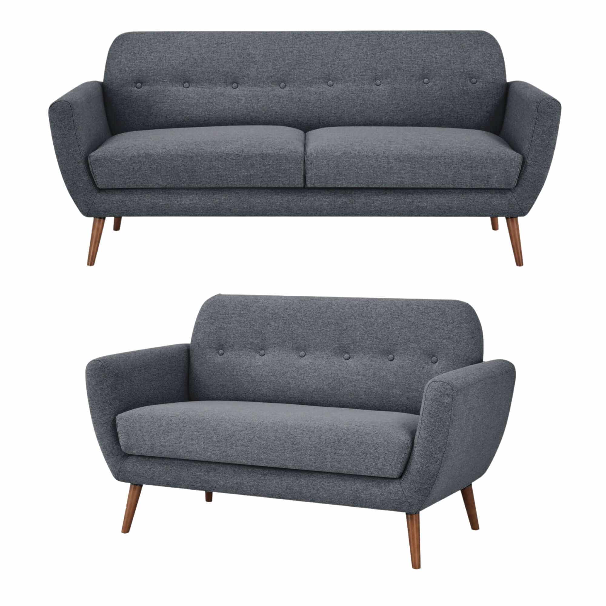 Lilliana Fabric Upholstered 3 2 Seater Sofa Set - Dark Grey