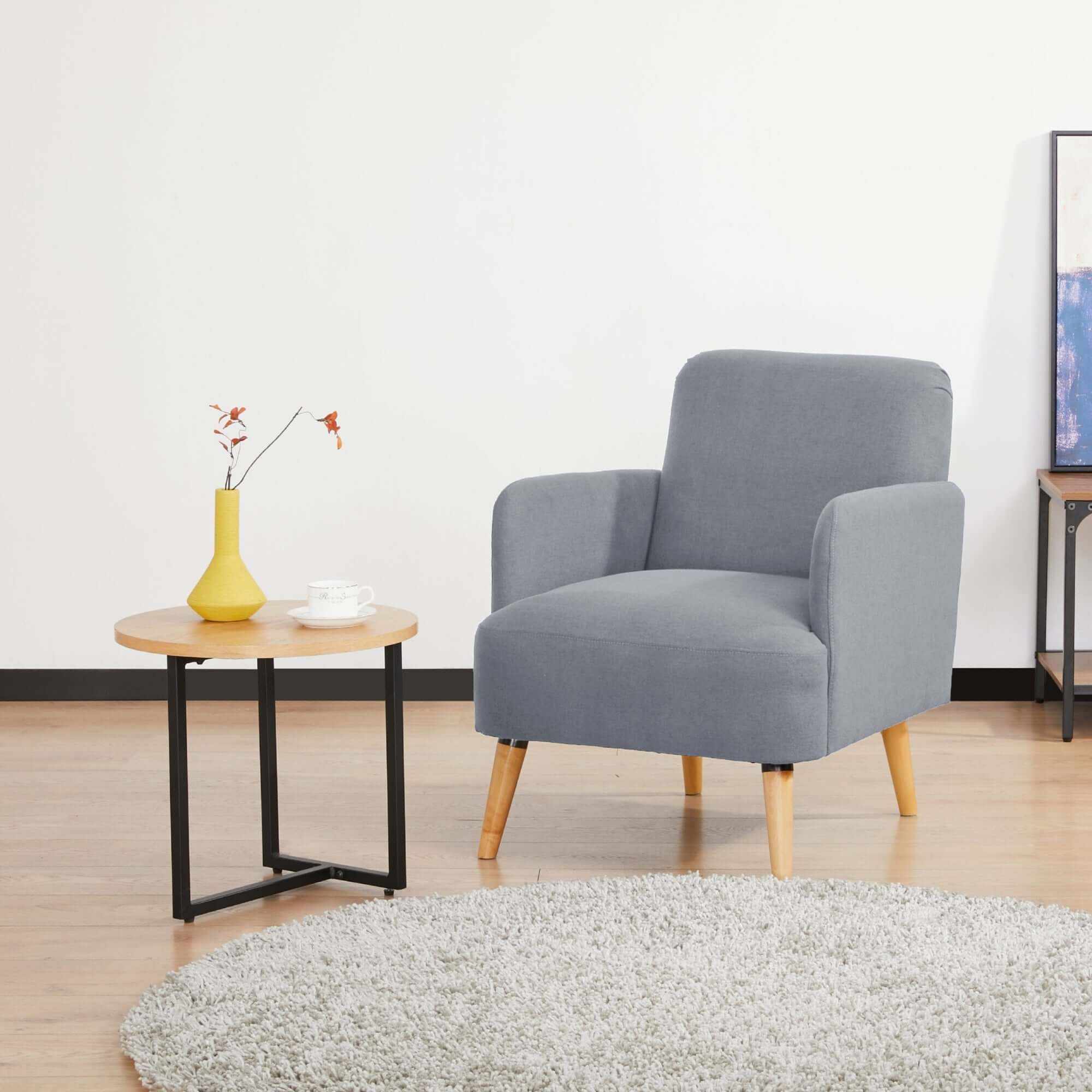 Brianna Single Sofa Arm Chair Fabric Upholstered Couch - Light Grey