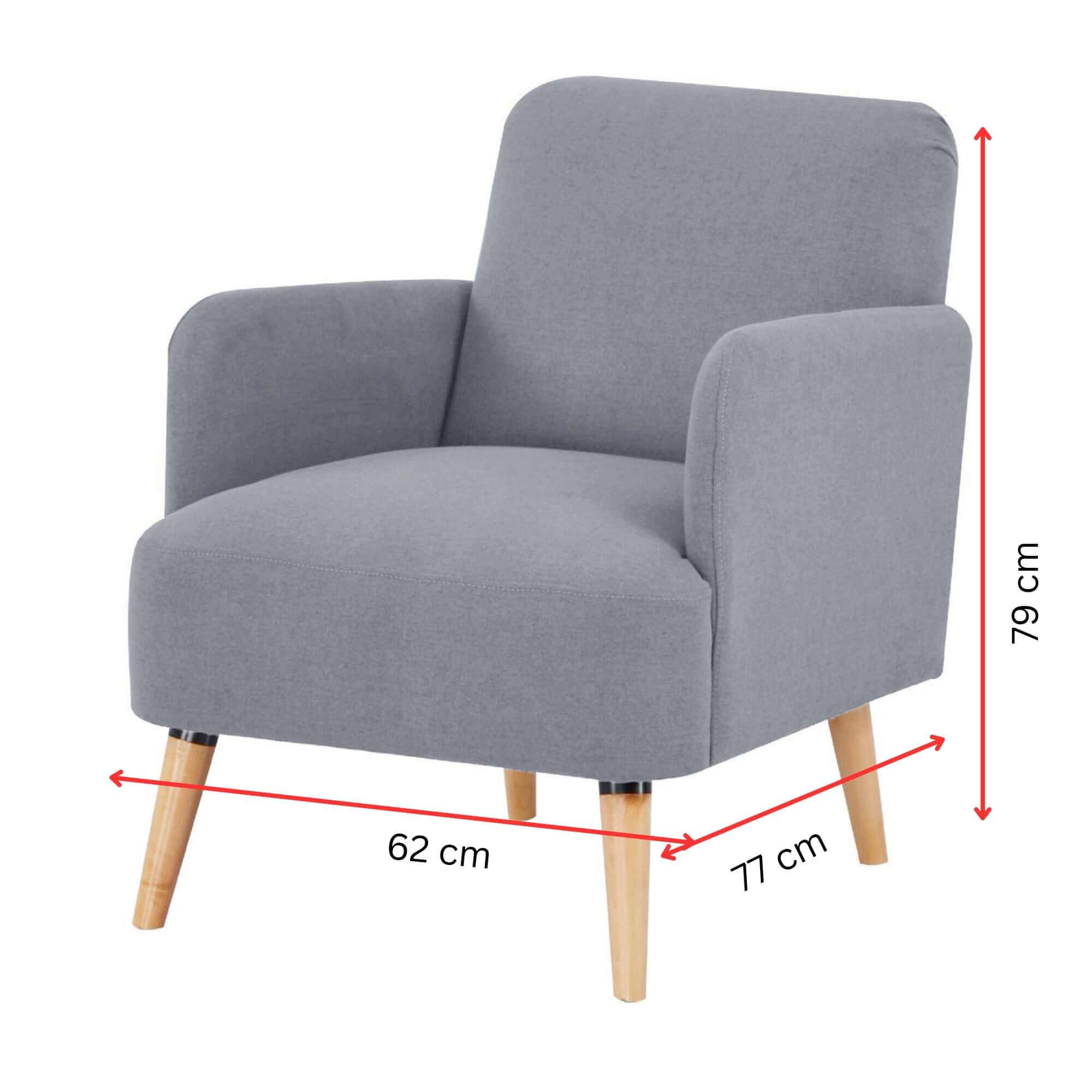 Brianna Fabric Upholstered Sofa Arm Chair Single - Light Grey