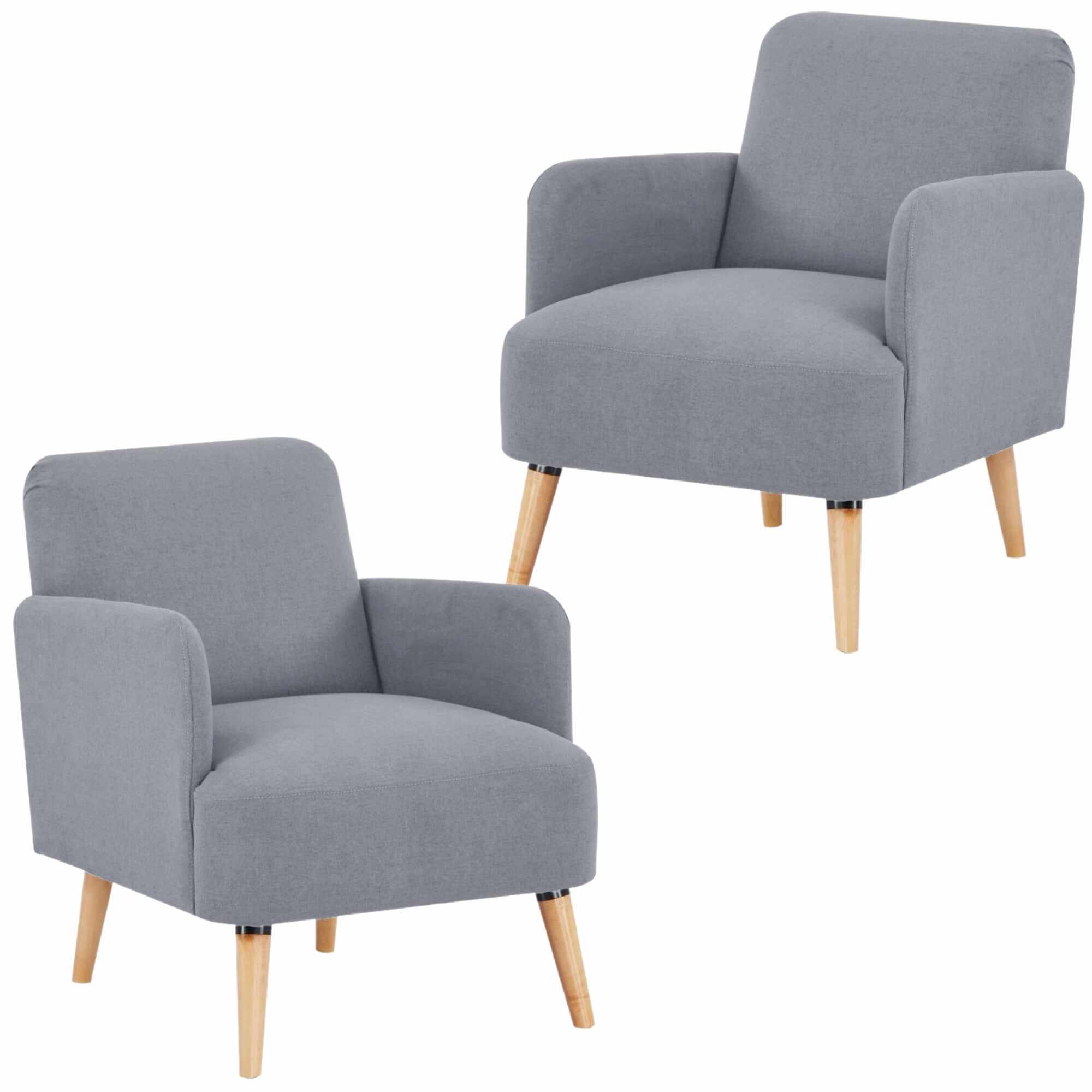 Brianna Set of 2 Sofa Arm Chair Fabric Upholstered Couch - Light Grey