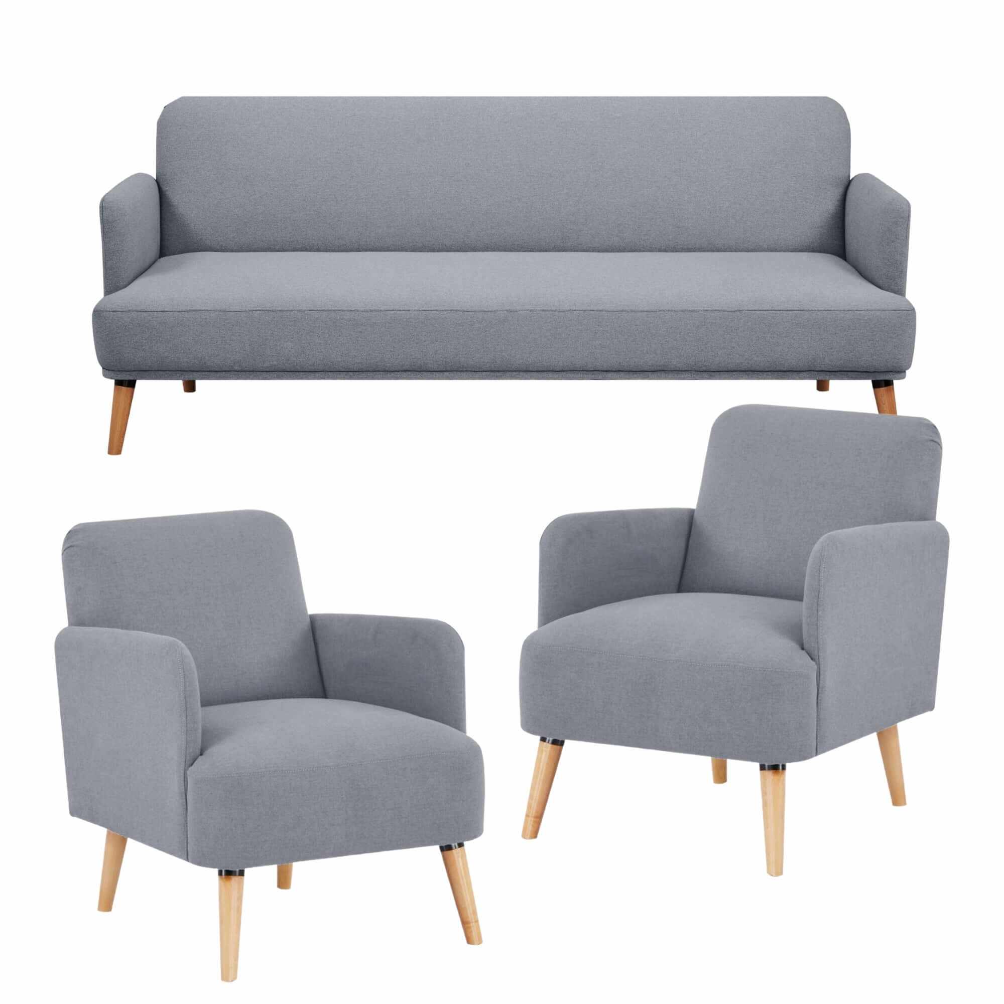 Brianna 3 + 1 + 1 Seater Fabric Upholstered Light Grey Sofa Set