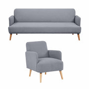 Brianna Fabric Upholstered 3 + 1 Seater Danish Design Sofa - Light Gre