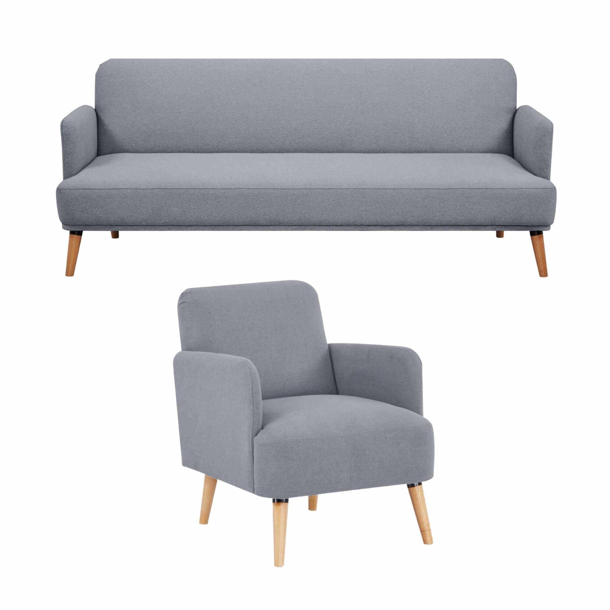 Brianna Fabric Upholstered 3 + 1 Seater Danish Design Sofa - Light Gre