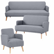 Brianna Sofa 3 2 1 Seater Fabric Upholstered Couch - Light Grey
