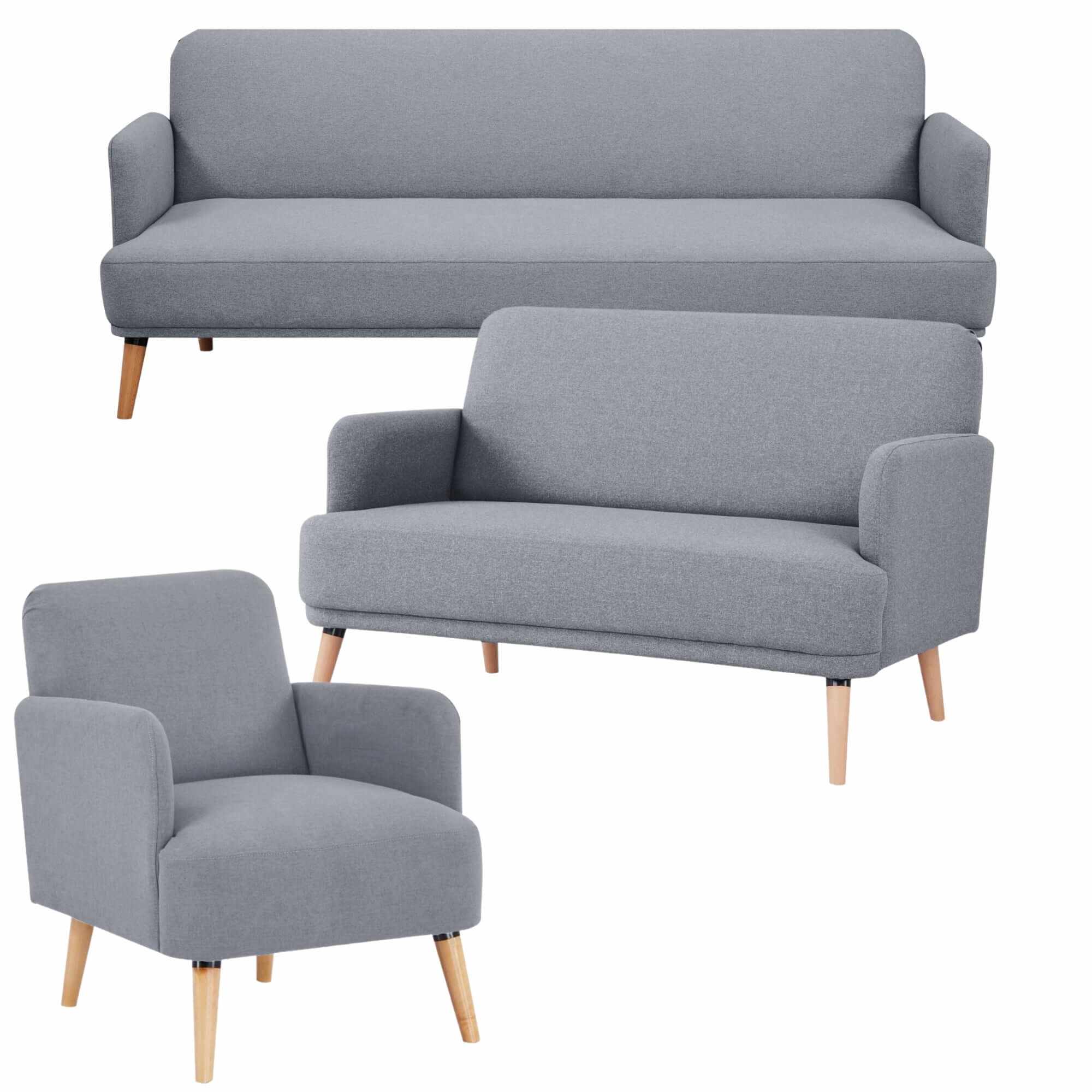 Brianna Sofa 3 2 1 Seater Fabric Upholstered Couch - Light Grey